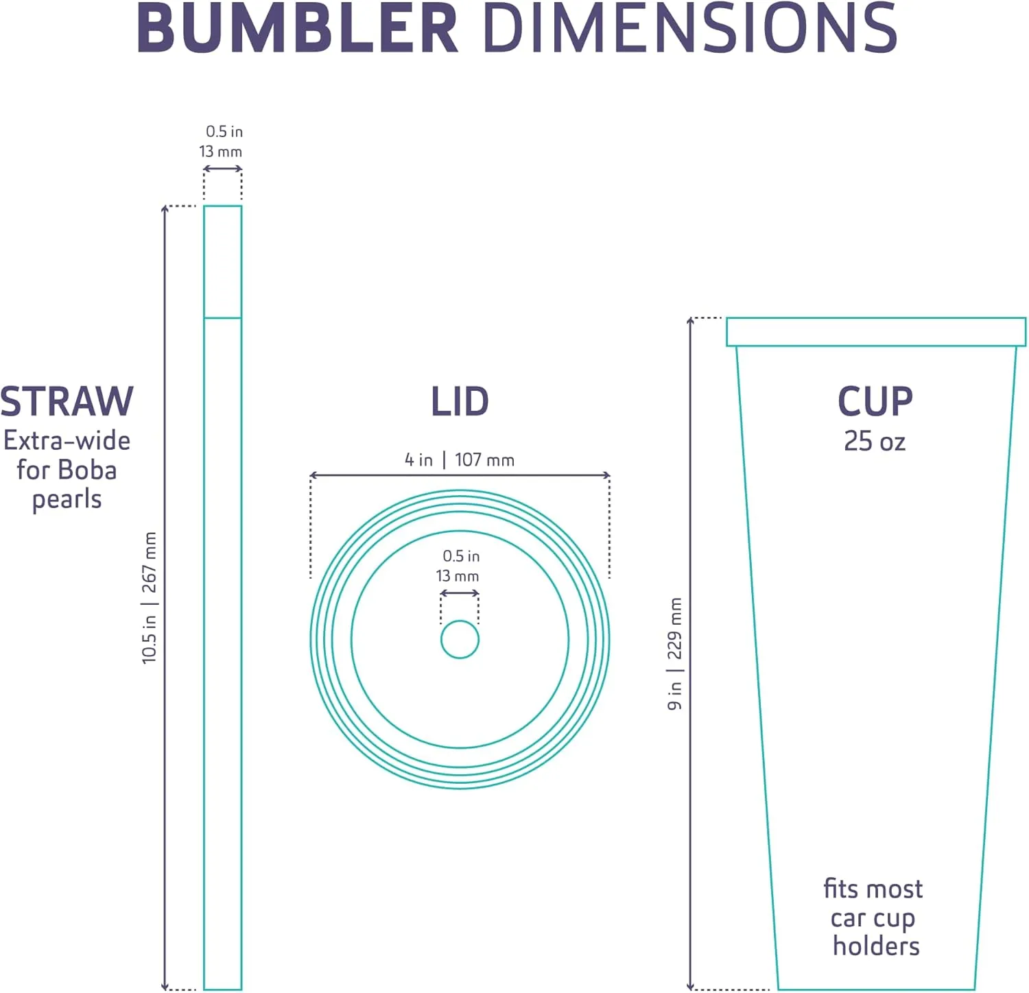 Stainless Steel Bubble Tea Cup - Bumbler 24oz Large Reusable Eco-Friendly Tumbler with Wide Soft Tip Metal Straw, Leak-Proof Lid - Perfect for Boba, Smoothies, Iced Coffee, Hot or Cold Drinks - Black
