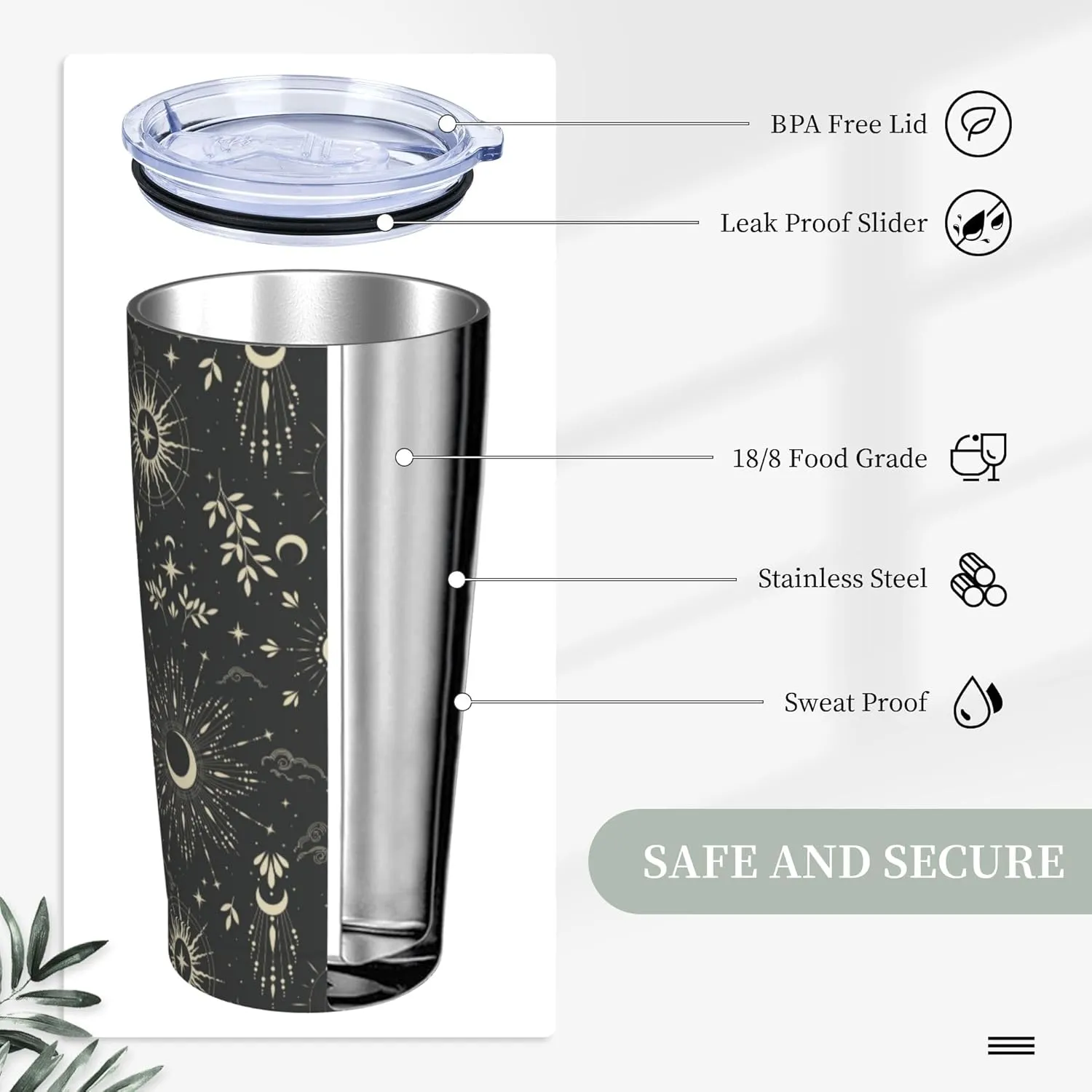 Star and Moon Tumbler with Lid and Straw 20 OZ Stainless Steel Travel Coffee Mug Double Wall Insulated Cup Leakproof for Car Sports Cafe Office