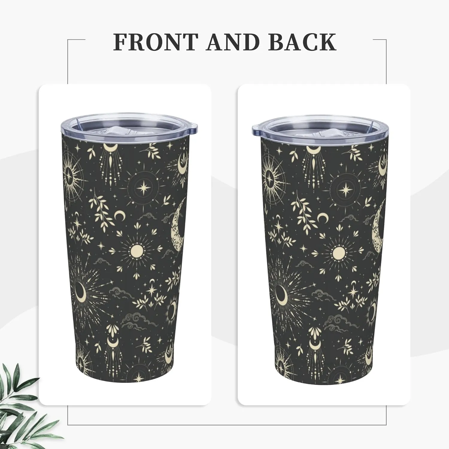 Star and Moon Tumbler with Lid and Straw 20 OZ Stainless Steel Travel Coffee Mug Double Wall Insulated Cup Leakproof for Car Sports Cafe Office