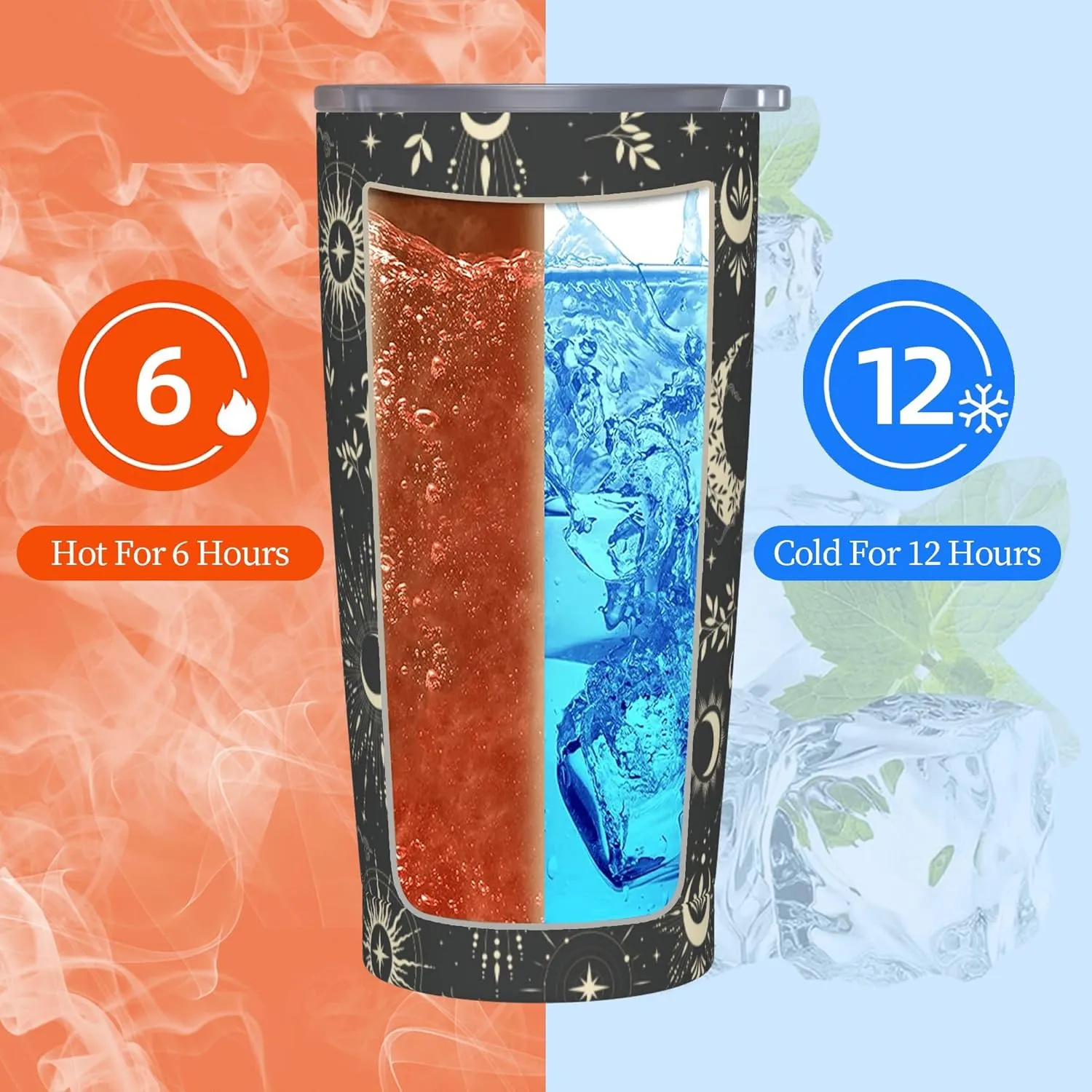 Star and Moon Tumbler with Lid and Straw 20 OZ Stainless Steel Travel Coffee Mug Double Wall Insulated Cup Leakproof for Car Sports Cafe Office