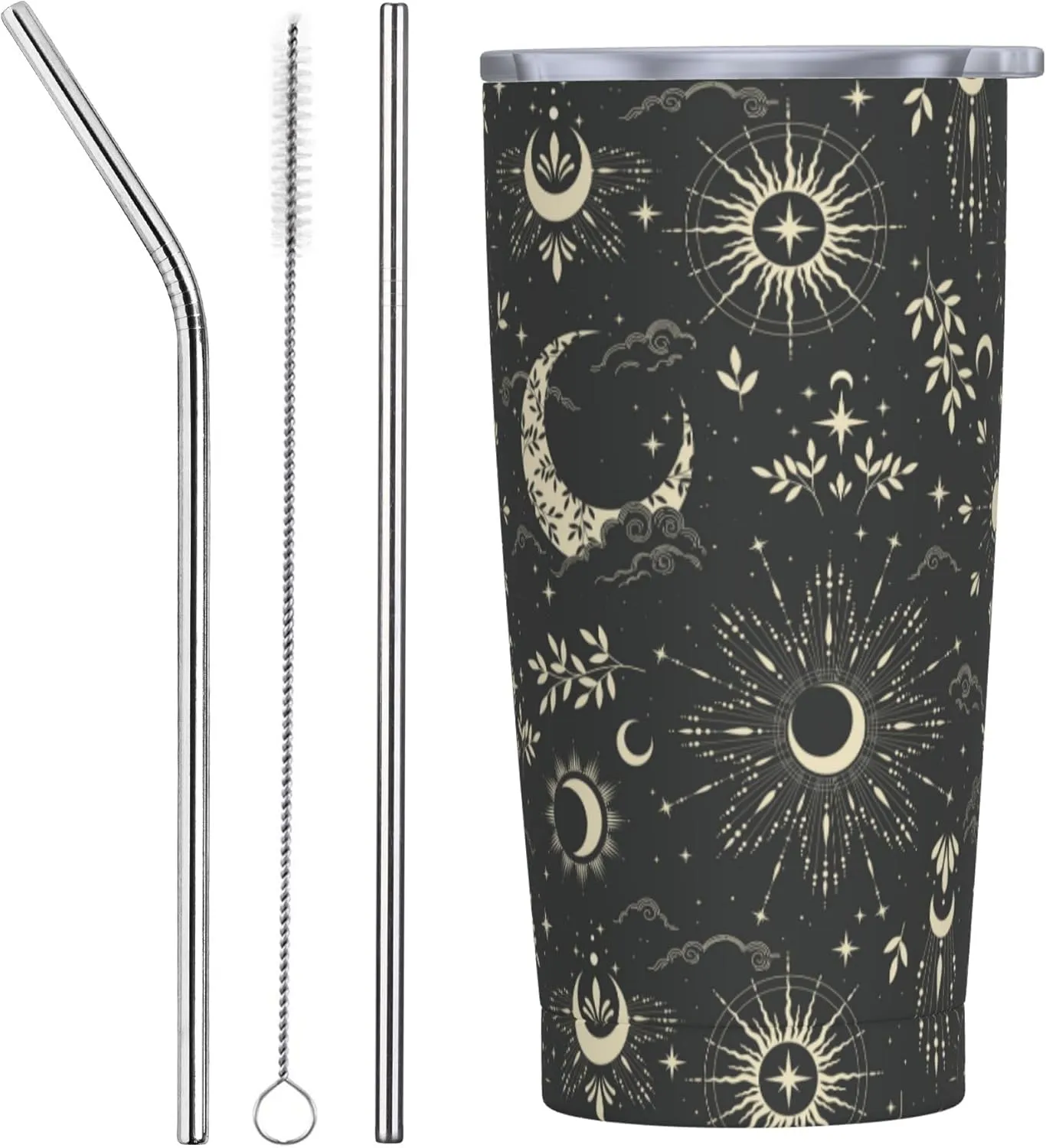 Star and Moon Tumbler with Lid and Straw 20 OZ Stainless Steel Travel Coffee Mug Double Wall Insulated Cup Leakproof for Car Sports Cafe Office
