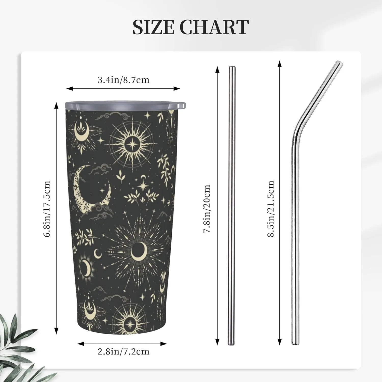 Star and Moon Tumbler with Lid and Straw 20 OZ Stainless Steel Travel Coffee Mug Double Wall Insulated Cup Leakproof for Car Sports Cafe Office