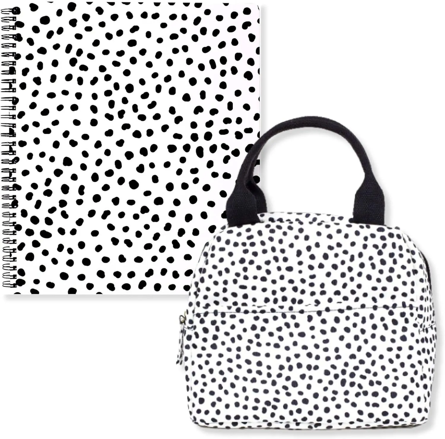 Steel Mill & Co Insulated Lunch Tote Bag for Women, Large Capacity Cooler Lunch Box Bundle with Cute Large Spiral Notebook College Ruled, 11" x 9.5" with Durable Hardcover and 160 Lined Pages, Black D