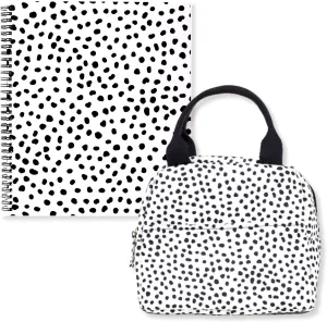 Steel Mill & Co Insulated Lunch Tote Bag for Women, Large Capacity Cooler Lunch Box Bundle with Cute Large Spiral Notebook College Ruled, 11" x 9.5" with Durable Hardcover and 160 Lined Pages, Black D