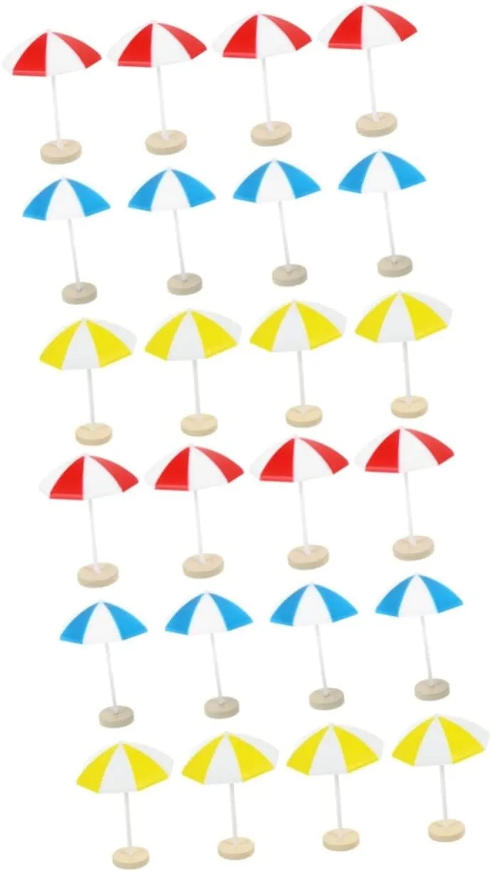 STOBOK 24pcs Beach Umbrella Dollhouse Umbrella Decorations for Landscape Party Displays and Potted Gardens Fun Accessory for Boys and Girls Miniature Homes
