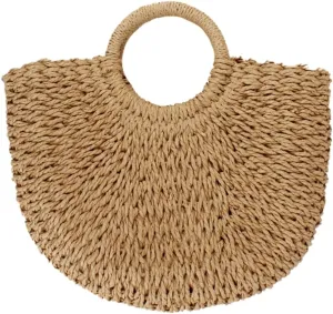 Straw Shoulder Bags for Women Summer Beach Tote Bags Semi-circle Clutch Bag Handmade Purse Straw Handbag
