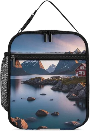 Stylish Insulated Lunch Bag Norway Islands Printed - Reusable Portable Thermal Lunch Tote with Vibrant Designs, Leakproof Durable for Women Men，Work, Gym, Picnic, And Travel