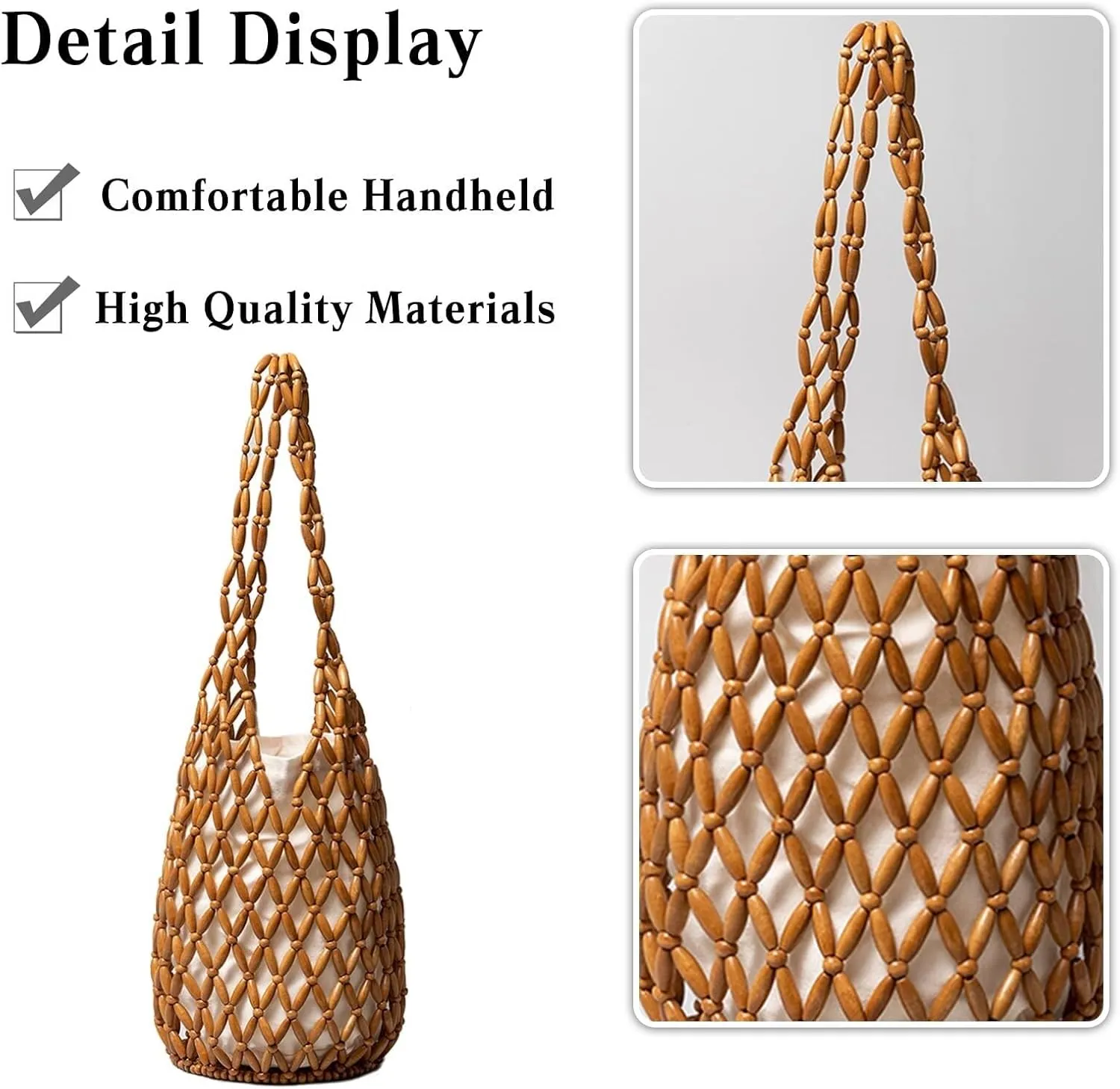 Summer Beach Handbag for Women Bohemian Clutch Retro Top-handle Mini Tote Handmade Woven Bucket Drawstring