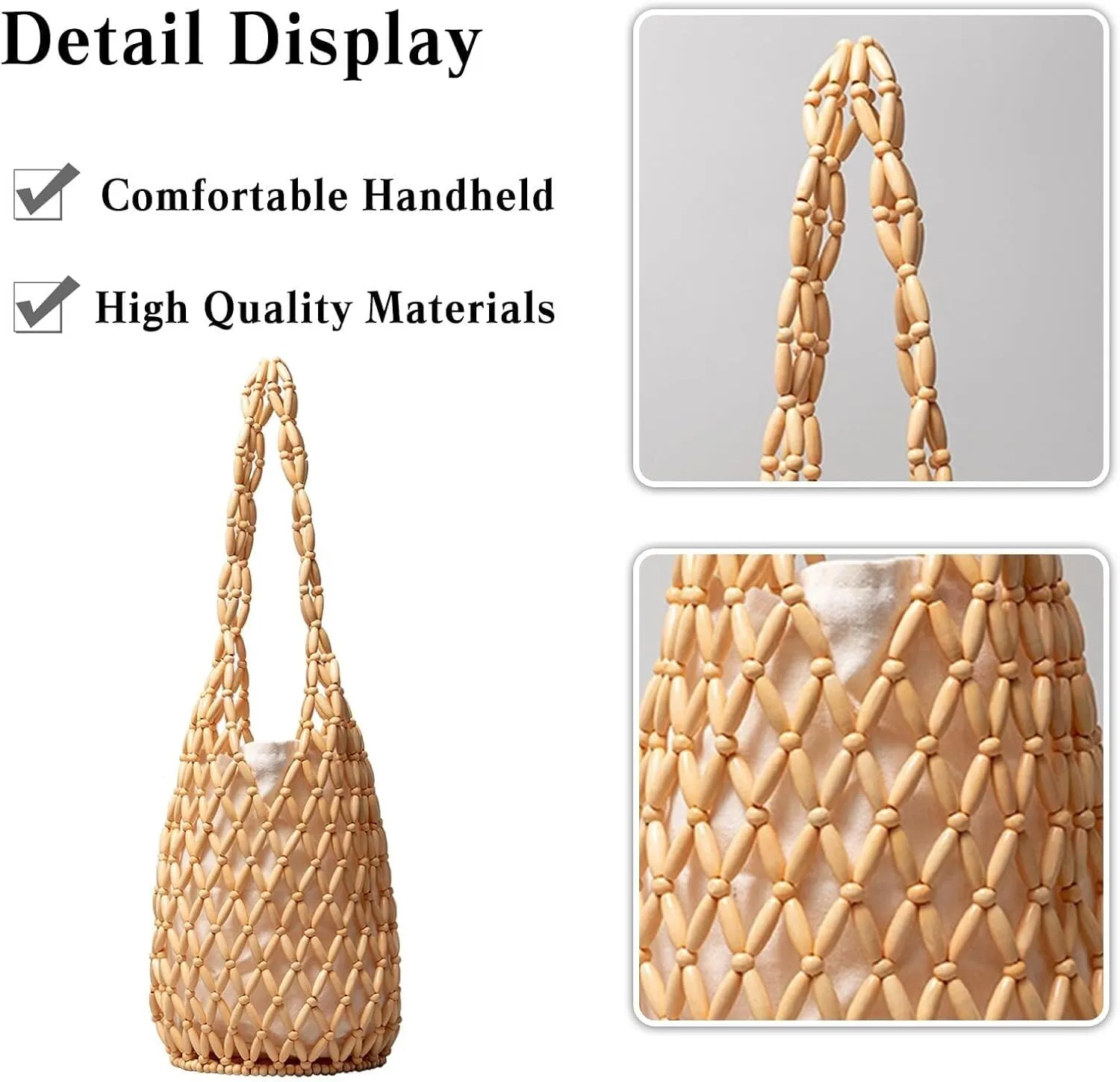 Summer Beach Handbag for Women Bohemian Clutch Retro Top-handle Mini Tote Handmade Woven Bucket Drawstring
