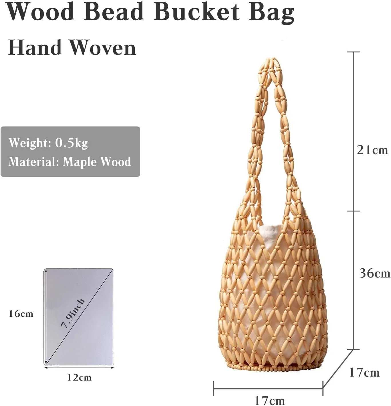 Summer Beach Handbag for Women Bohemian Clutch Retro Top-handle Mini Tote Handmade Woven Bucket Drawstring