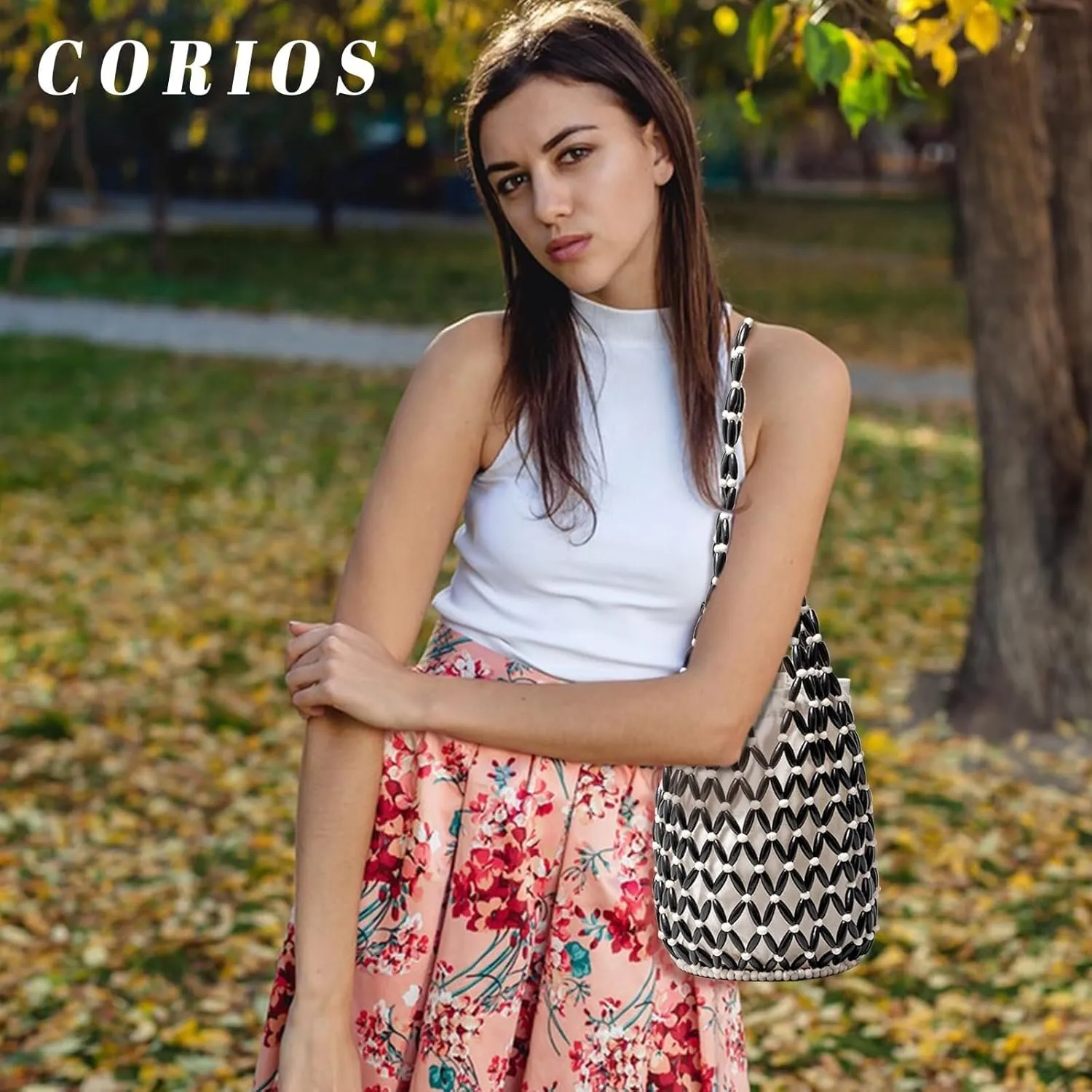Summer Beach Handbag for Women Bohemian Clutch Retro Top-handle Mini Tote Handmade Woven Bucket Drawstring