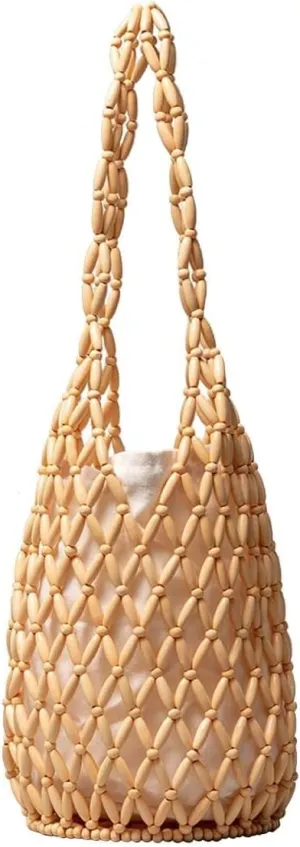 Summer Beach Handbag for Women Bohemian Clutch Retro Top-handle Mini Tote Handmade Woven Bucket Drawstring