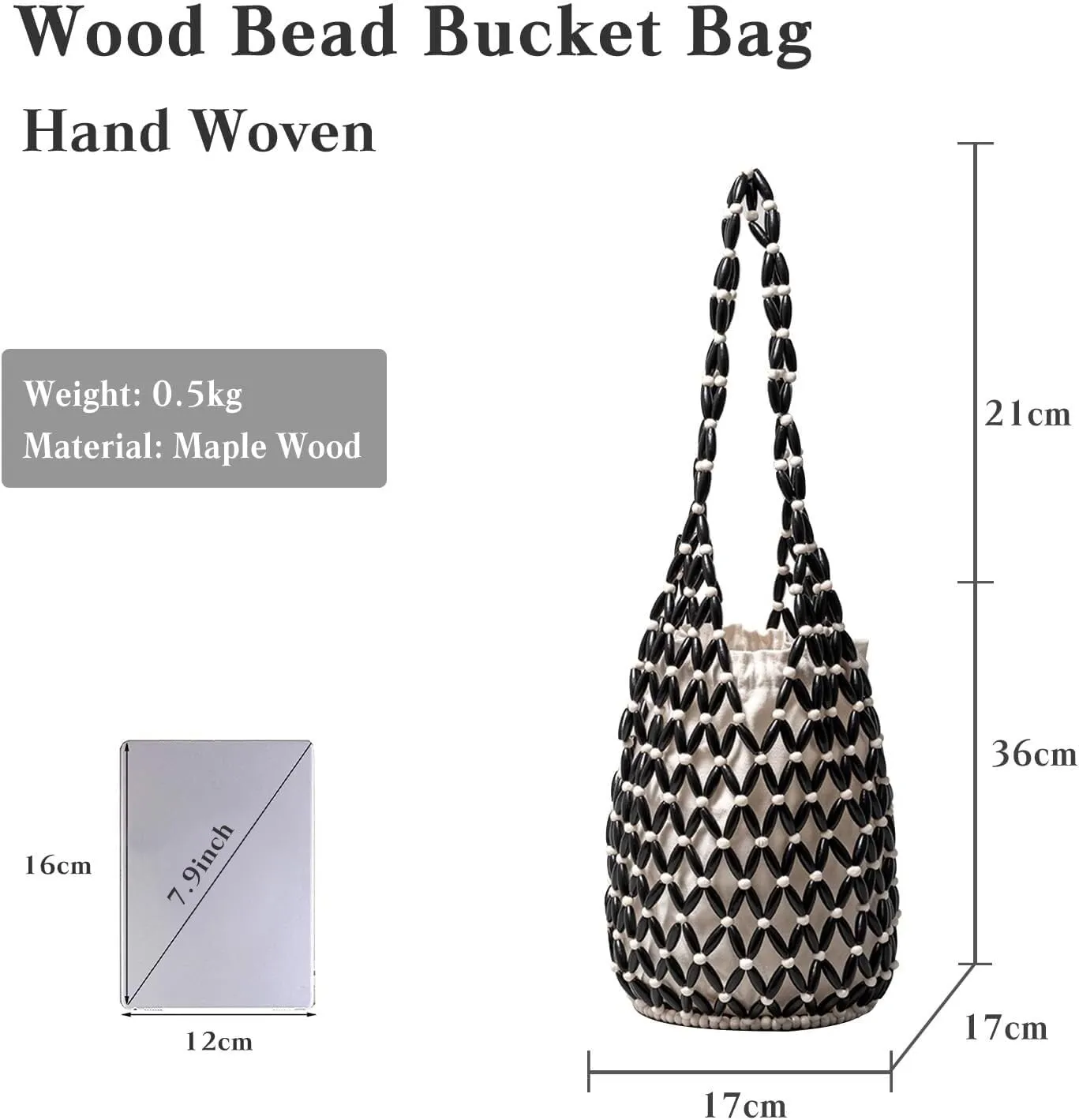 Summer Beach Handbag for Women Bohemian Clutch Retro Top-handle Mini Tote Handmade Woven Bucket Drawstring