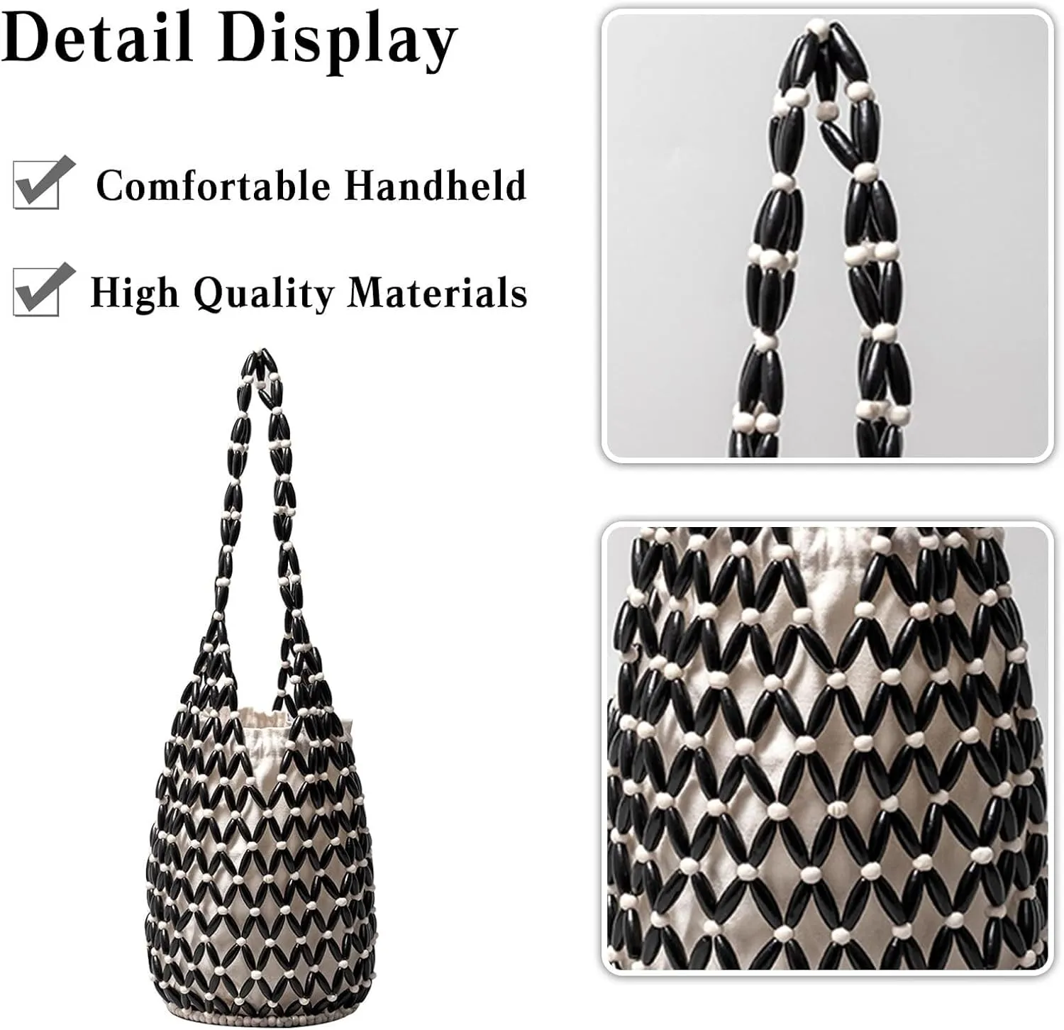 Summer Beach Handbag for Women Bohemian Clutch Retro Top-handle Mini Tote Handmade Woven Bucket Drawstring