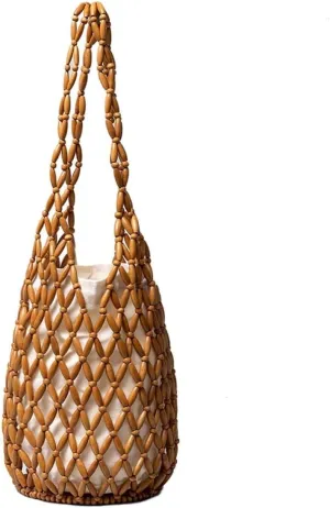 Summer Beach Handbag for Women Bohemian Clutch Retro Top-handle Mini Tote Handmade Woven Bucket Drawstring