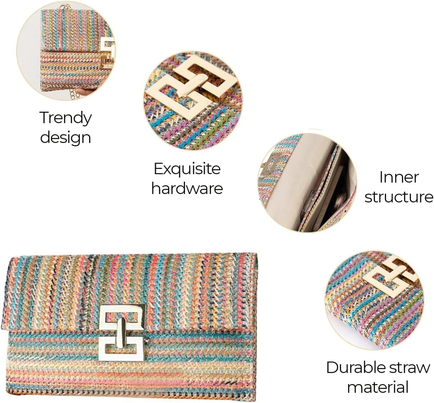 Summer Beach Shoulder Crossbody Evening Handbag Woven Envelope Clutch for Party Straw Clutch Purses for Women