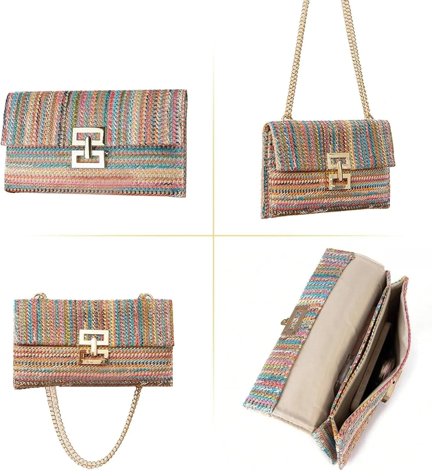 Summer Beach Shoulder Crossbody Evening Handbag Woven Envelope Clutch for Party Straw Clutch Purses for Women