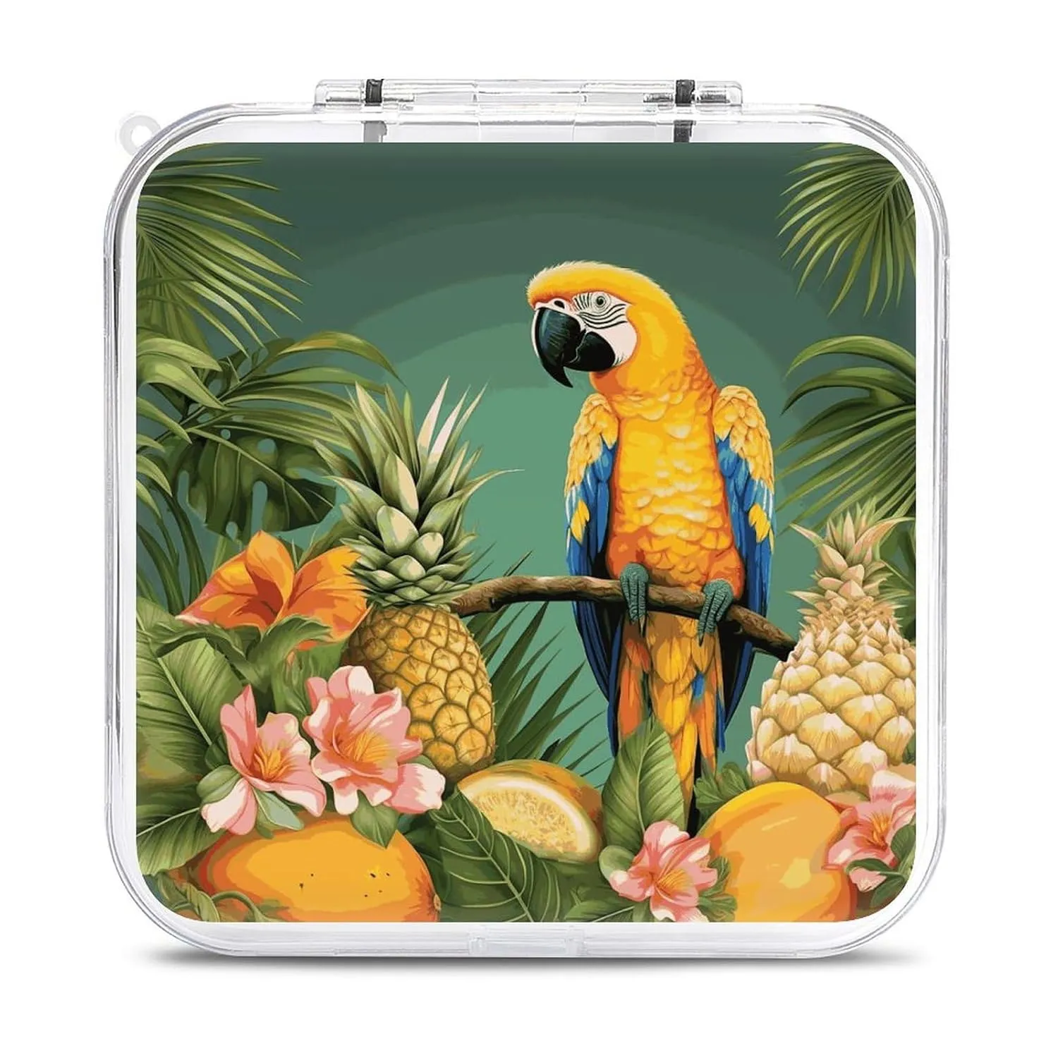 Summer Parrot Pineapple Bird Switch Game Case Switch Game Holder Cartridge Case Storage 12 Games & 2 Micro Sd Card Slots, Travel Carry Cases, Portable Games Card Storage, Hard Shell, Buckle Closure