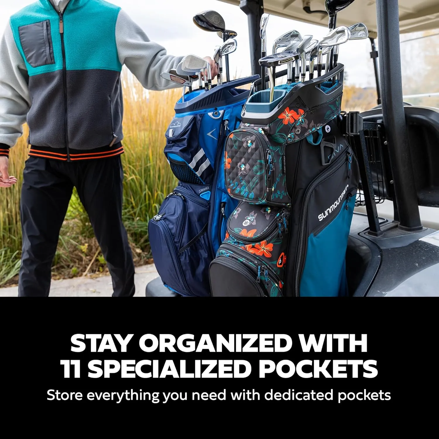 Sun Mountain 2025 C-130 Sync Golf Bag with 14 Full-Length Dividers and 13 Pockets for Ultimate Convenience - Lightweight Mens Golf Bag with a Cart-Friendly Base Ideal for Golf Carts
