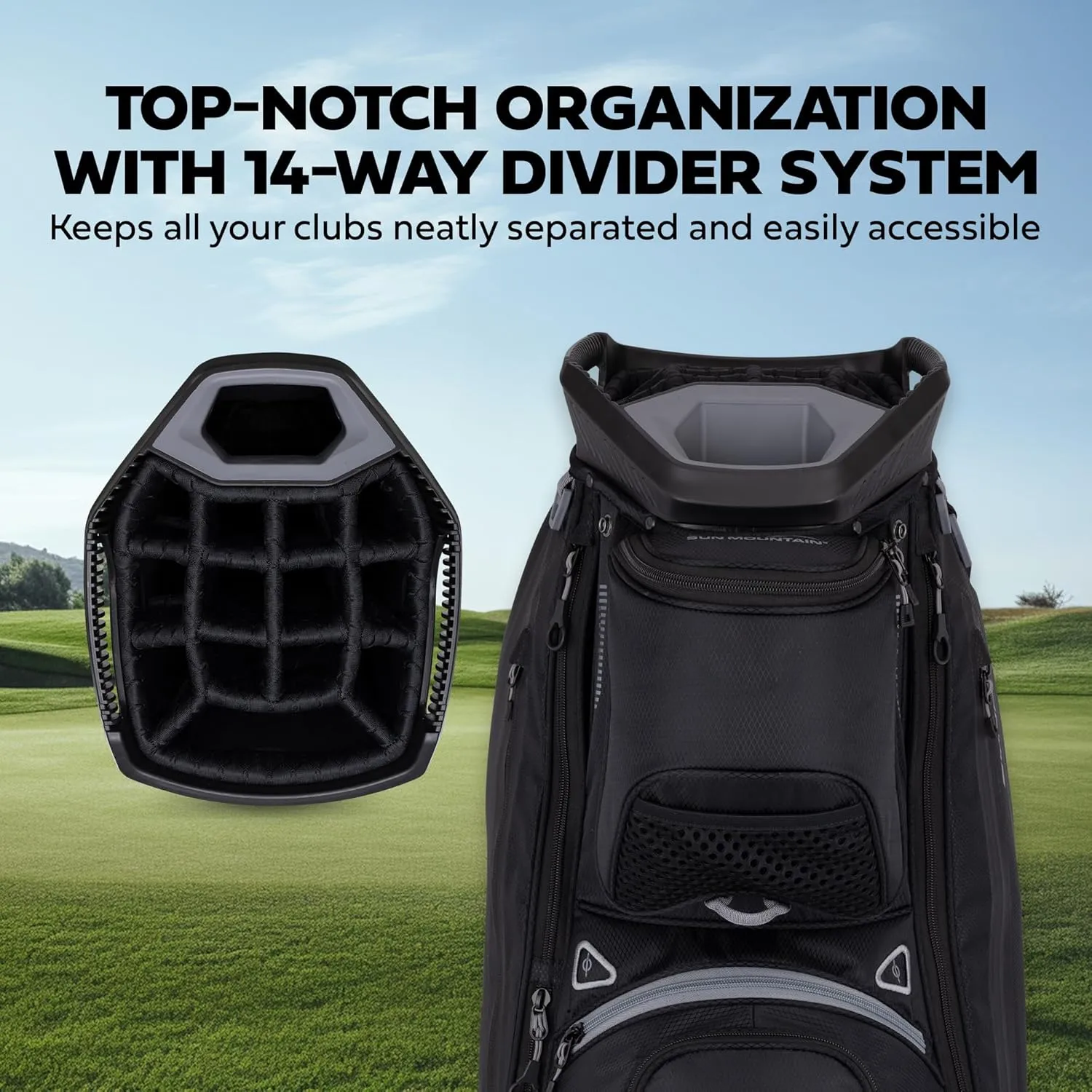 Sun Mountain 2025 C-130 Sync Golf Bag with 14 Full-Length Dividers and 13 Pockets for Ultimate Convenience - Lightweight Mens Golf Bag with a Cart-Friendly Base Ideal for Golf Carts