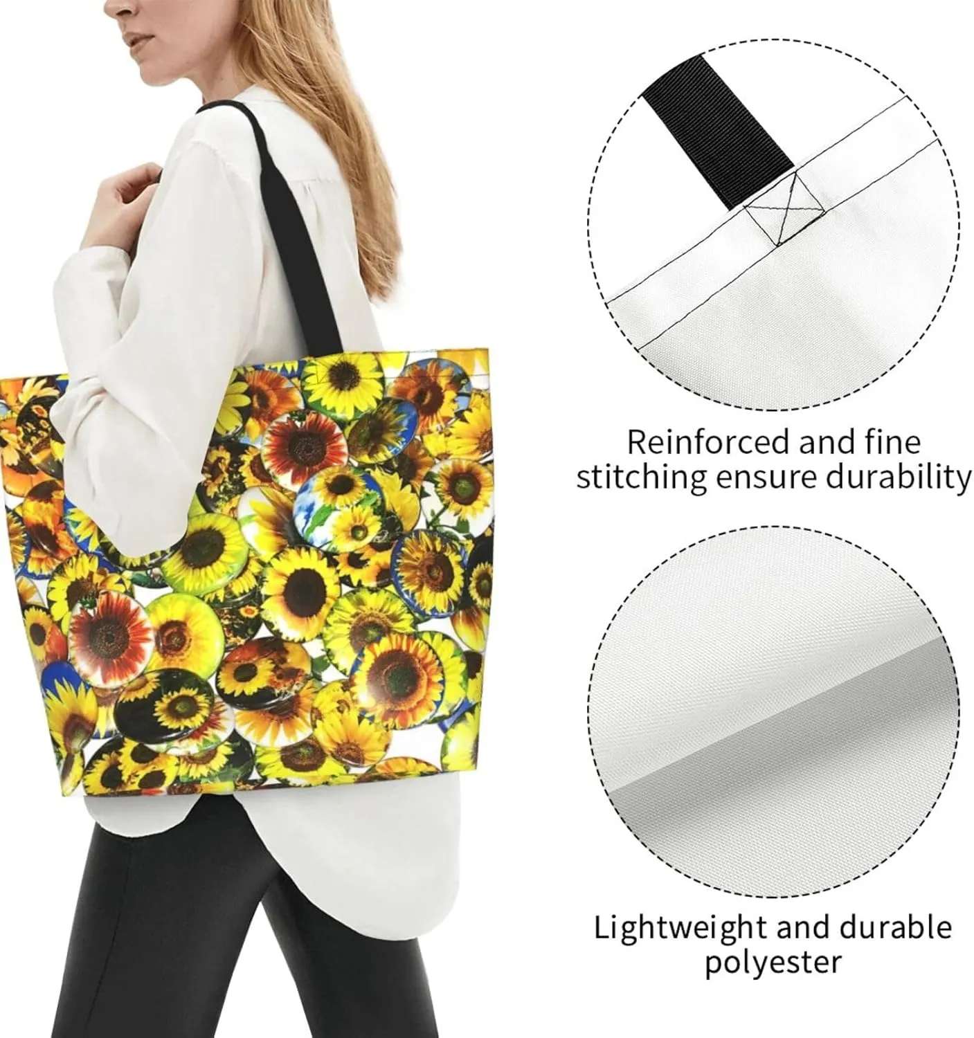 Sunflower Casual Daily Handbags Classic Style Shoulder Bags Women'S Large-Capacity Shoulder Shopping Bags Black
