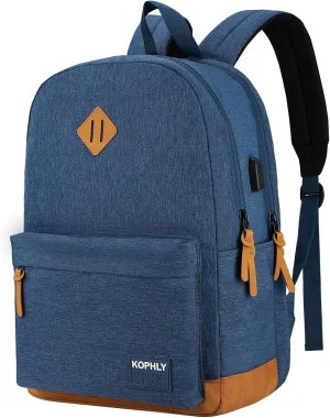 SUPACOOL Lightweight Laptop Backpack with USB Charging Port for Men and Women, Double Layers Backpack for College, Work, Travel, Casual(Navy Blue)