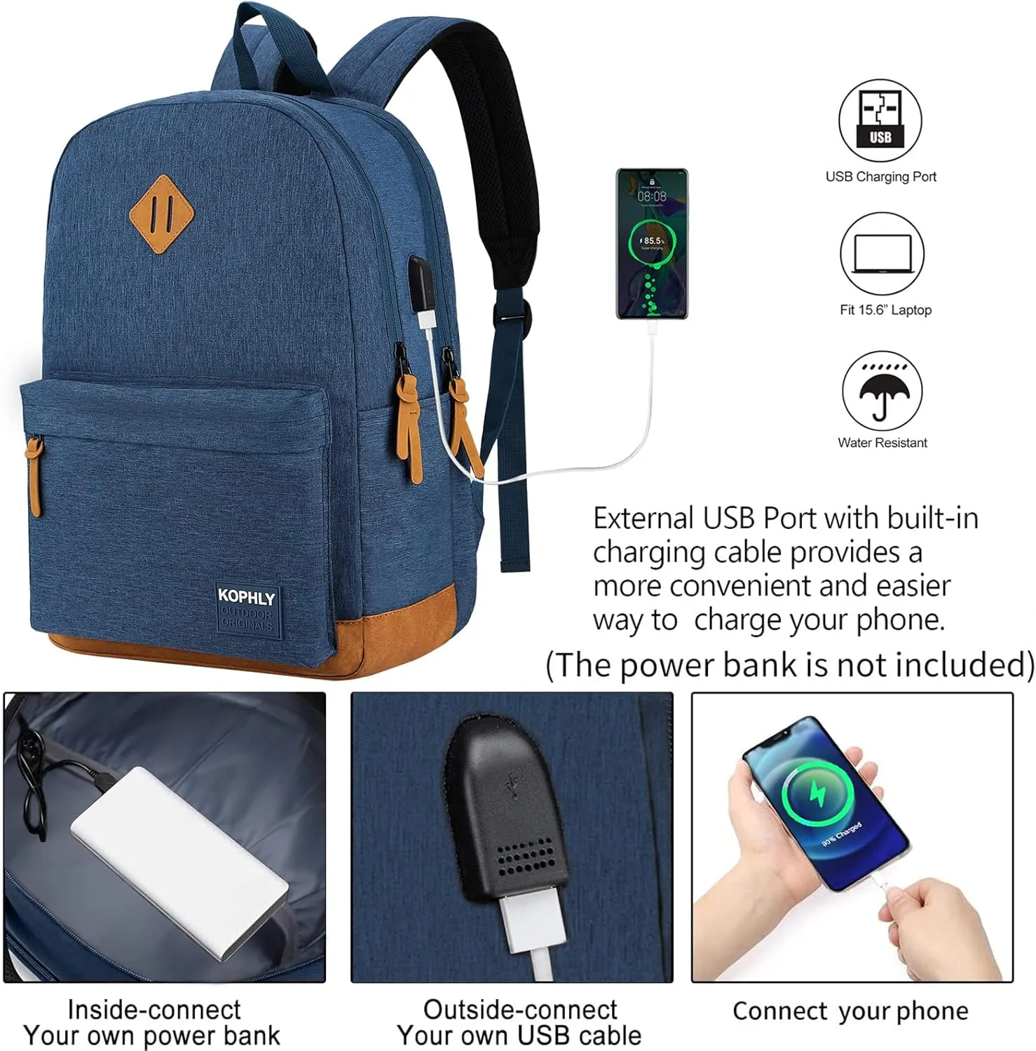 SUPACOOL Lightweight Laptop Backpack with USB Charging Port for Men and Women, Double Layers Backpack for College, Work, Travel, Casual(Navy Blue)
