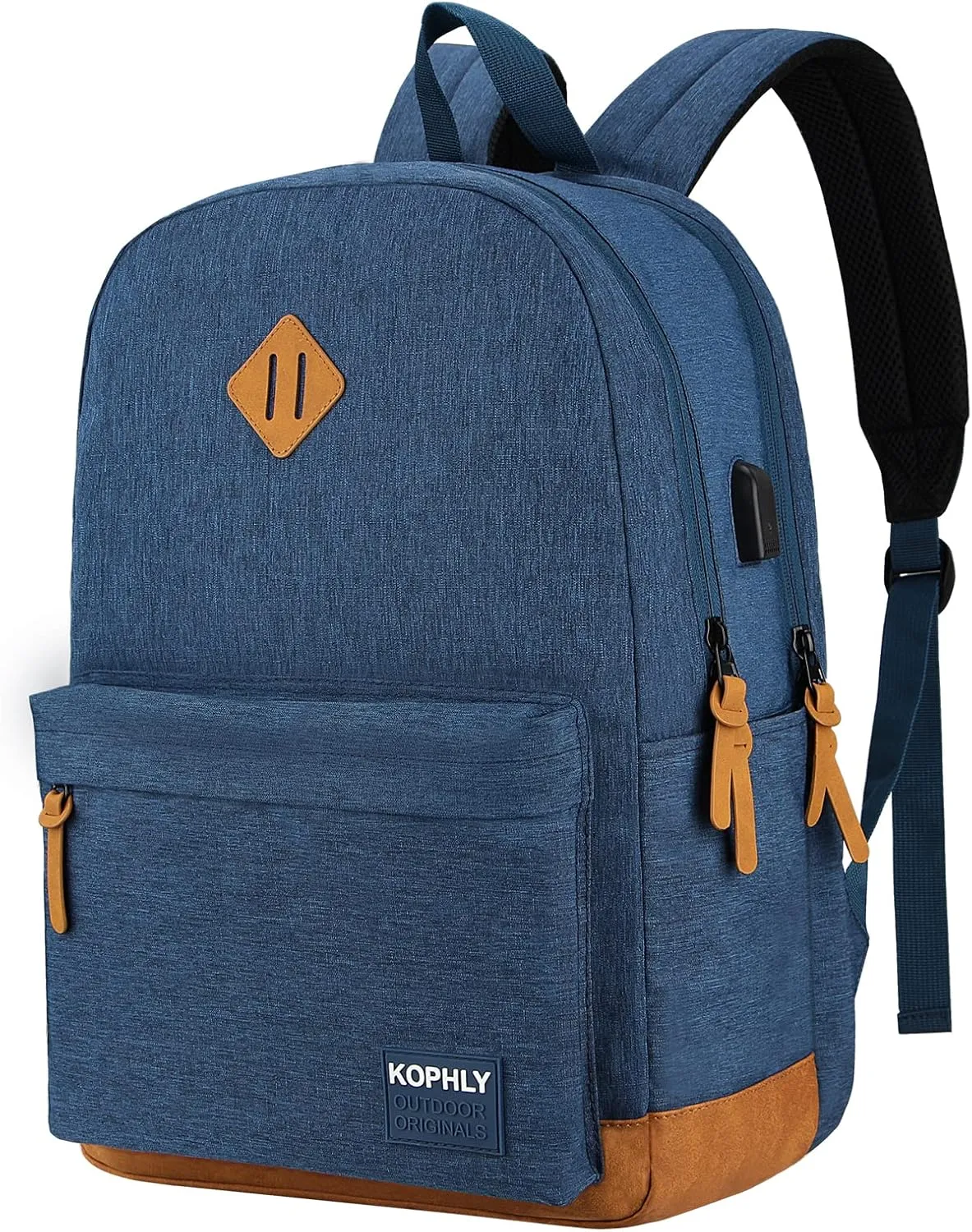 SUPACOOL Lightweight Laptop Backpack with USB Charging Port for Men and Women, Double Layers Backpack for College, Work, Travel, Casual(Navy Blue)