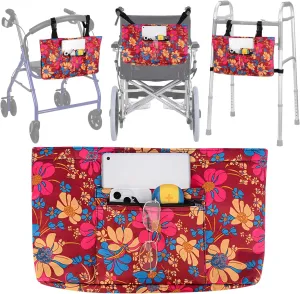 supregear Universal Accessories Bag for Walker, Wheelchair, Rollator, Scooters, Seniors Detachable Preserve Heat Cooler w/Cup Holder-Folding Walker Basket Waterproof Walker Caddy Pouch, Floral