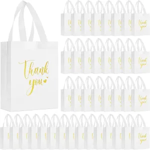Sweetude 80 Pcs Thank You Gift Bags with Handles Bulk Reusable 10 x 8 x 4 Inch Non Woven Employee Appreciation Gift Bags for Bachelorette Wedding Anniversaries(White)
