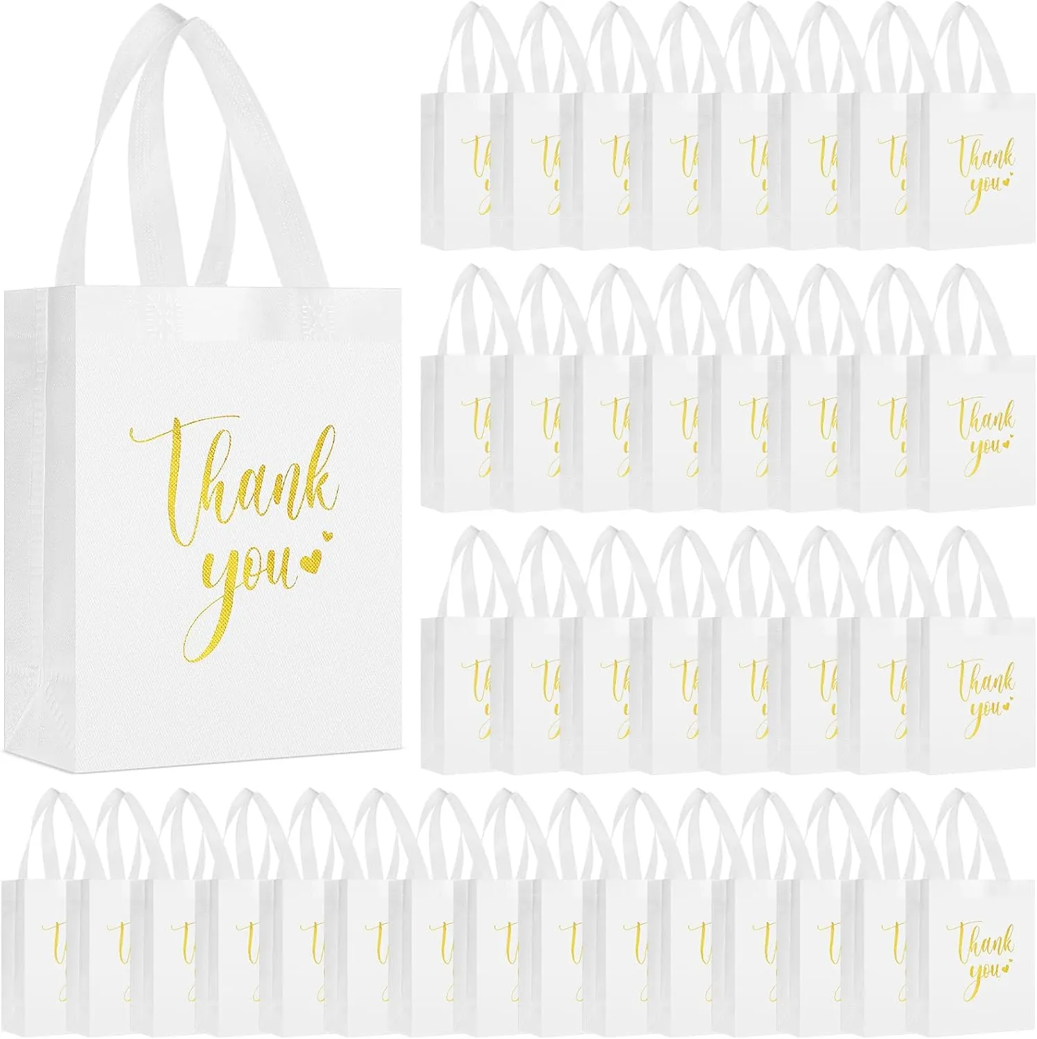Sweetude 80 Pcs Thank You Gift Bags with Handles Bulk Reusable 10 x 8 x 4 Inch Non Woven Employee Appreciation Gift Bags for Bachelorette Wedding Anniversaries(White)