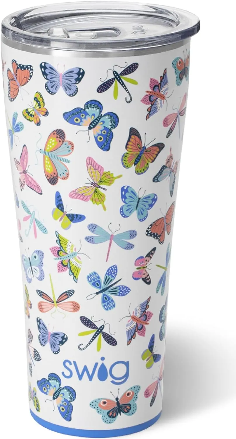 Swig Life XL 32oz Tumbler, Insulated Coffee Tumbler with Lid, Cup Holder Friendly, Dishwasher Safe, Stainless Steel, Extra Large Travel Mugs Insulated for Hot and Cold Drinks (Butterfly Bliss)