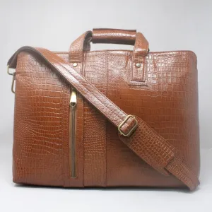 Taha Croco Genuine Leather Tan Laptop Bag THL3