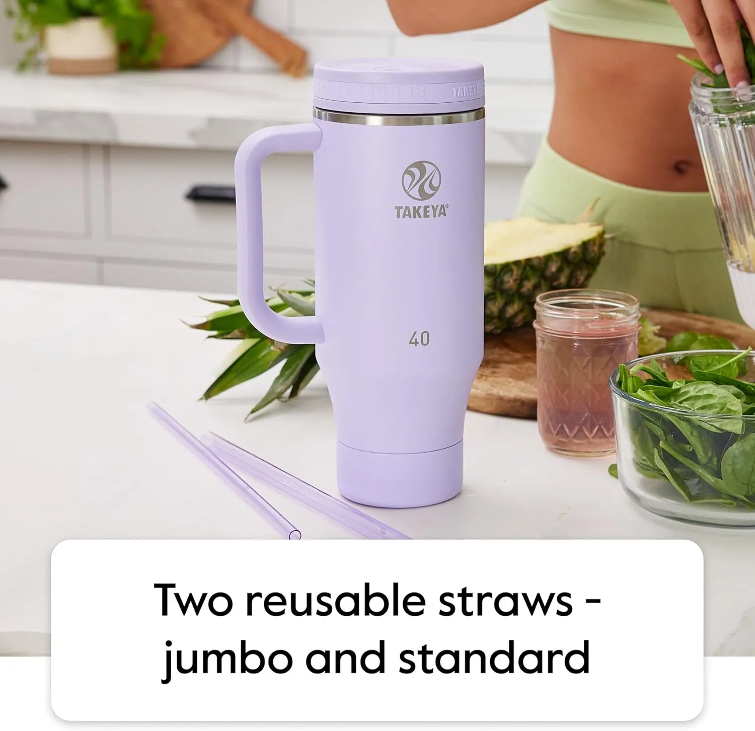 Takeya 40 oz Stainless Steel Tumbler with Lid and Two Straws, Premium Quality, Double Wall Insulated, Wiith Handle, Keep Drinks Cold for Up to 24 Hours, Dragon Fruit