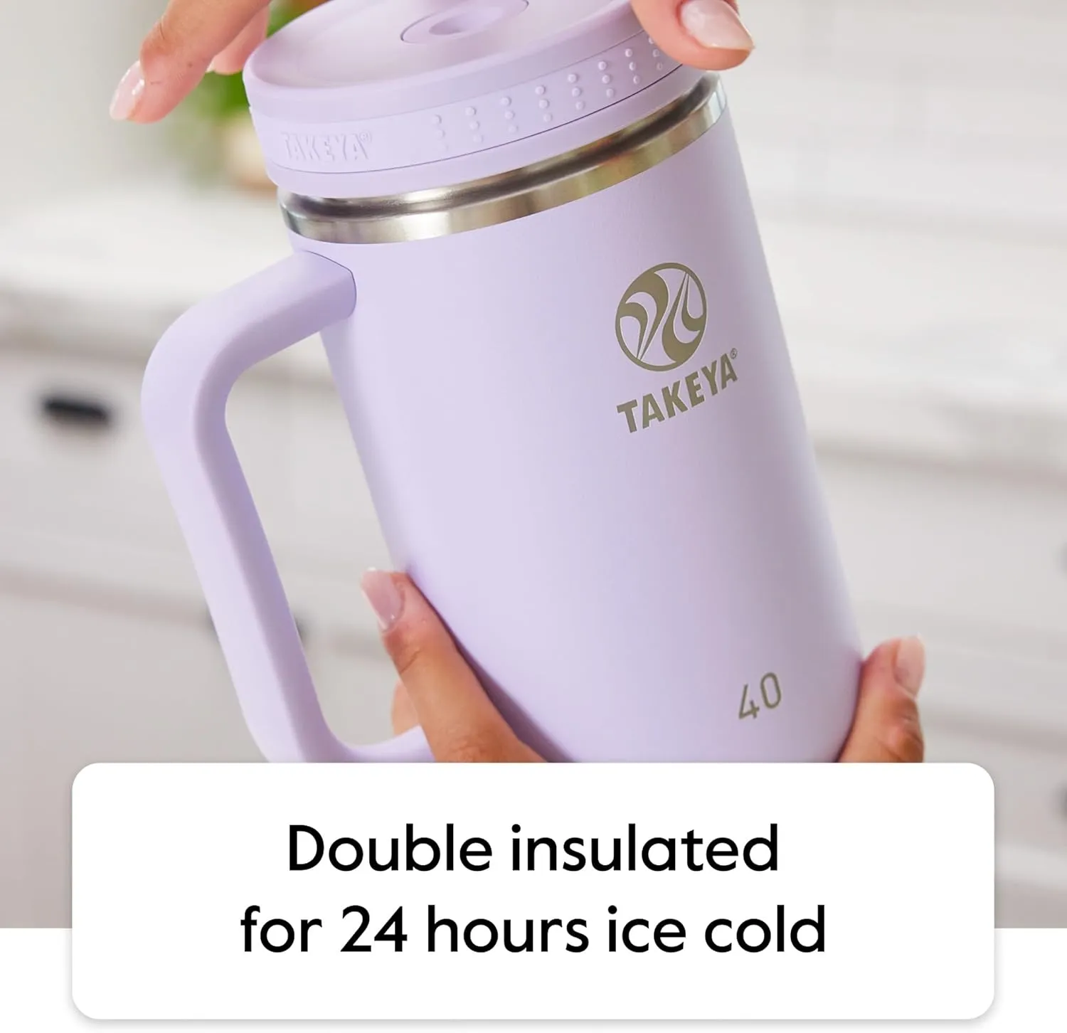 Takeya 40 oz Stainless Steel Tumbler with Lid and Two Straws, Premium Quality, Double Wall Insulated, Wiith Handle, Keep Drinks Cold for Up to 24 Hours, Dragon Fruit