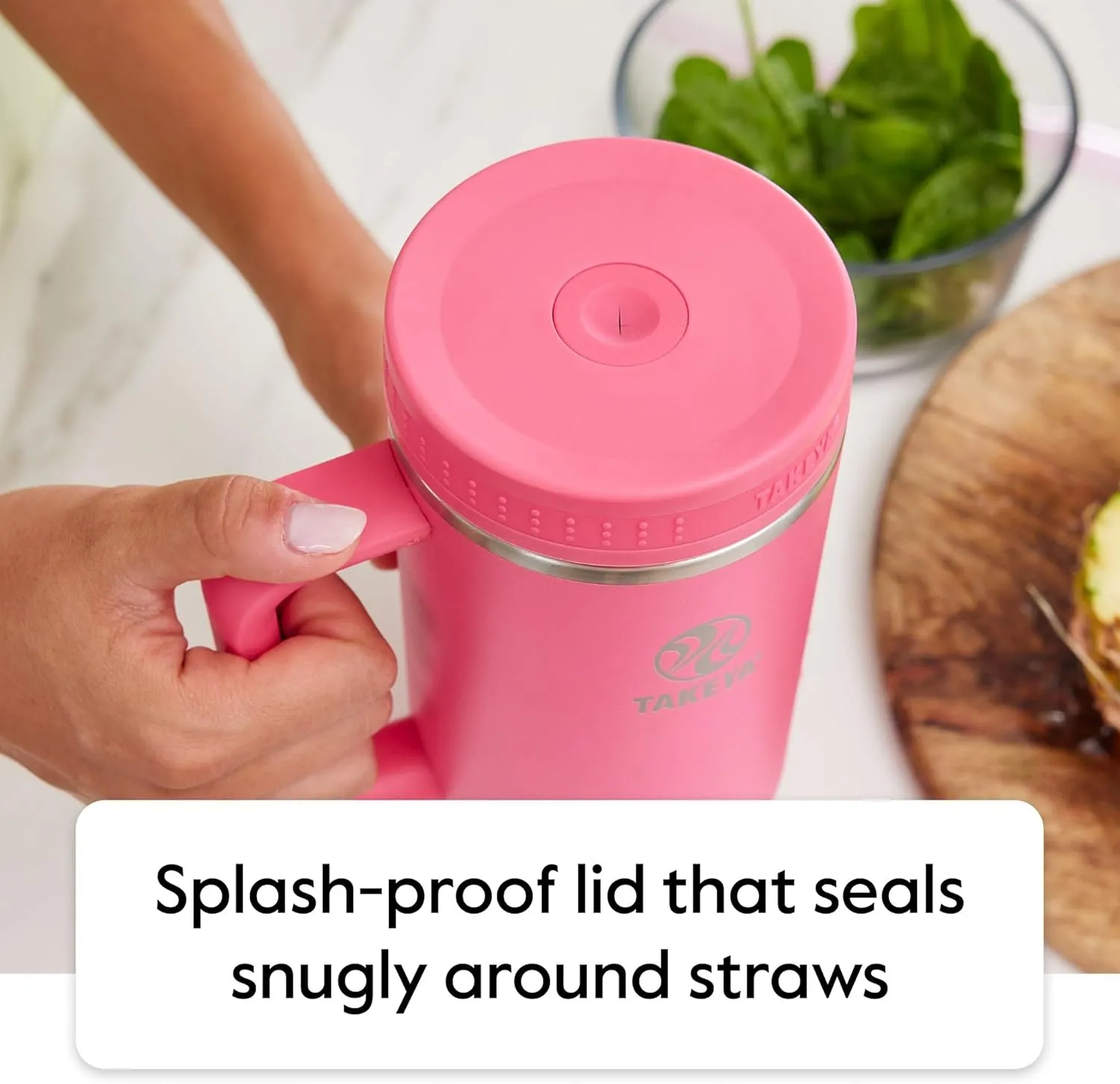 Takeya Straw Tumbler with Handle - For Coffee, Water & More - Durable with Built-In Silicone Coaster & 2 Straws - Double Stainless Steel Insulation - 40 oz, Oatmilk