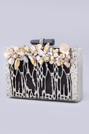 Tanaz silver Statement clutch