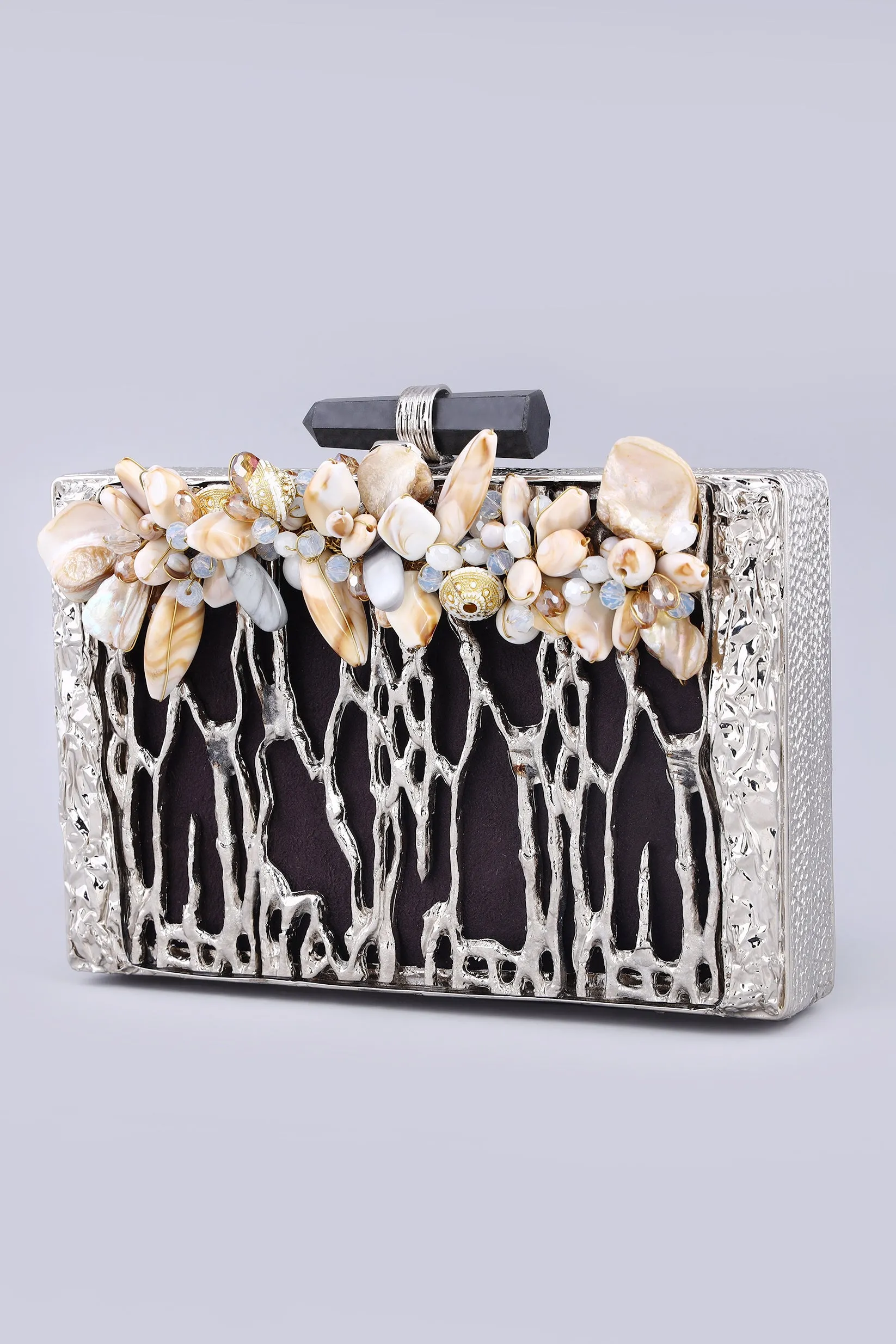 Tanaz silver Statement clutch