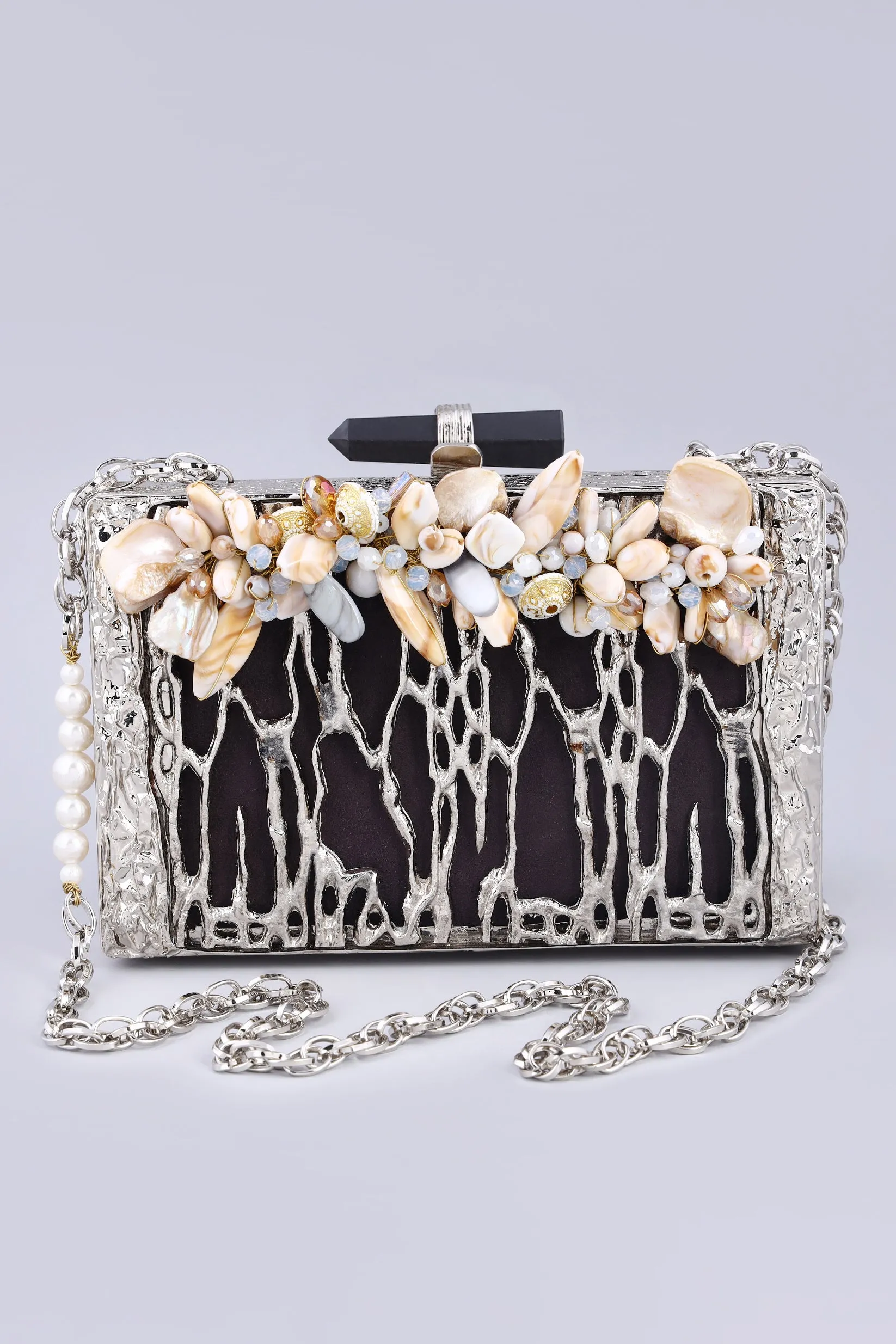 Tanaz silver Statement clutch