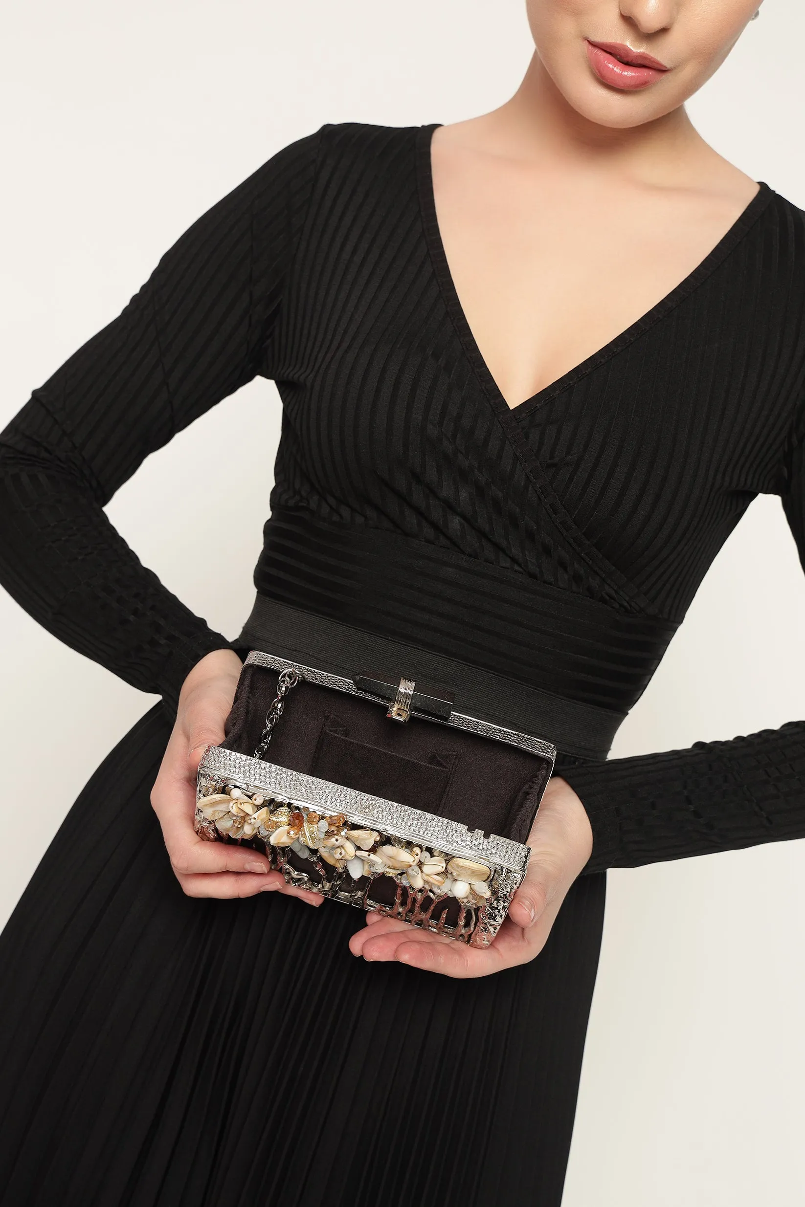 Tanaz silver Statement clutch
