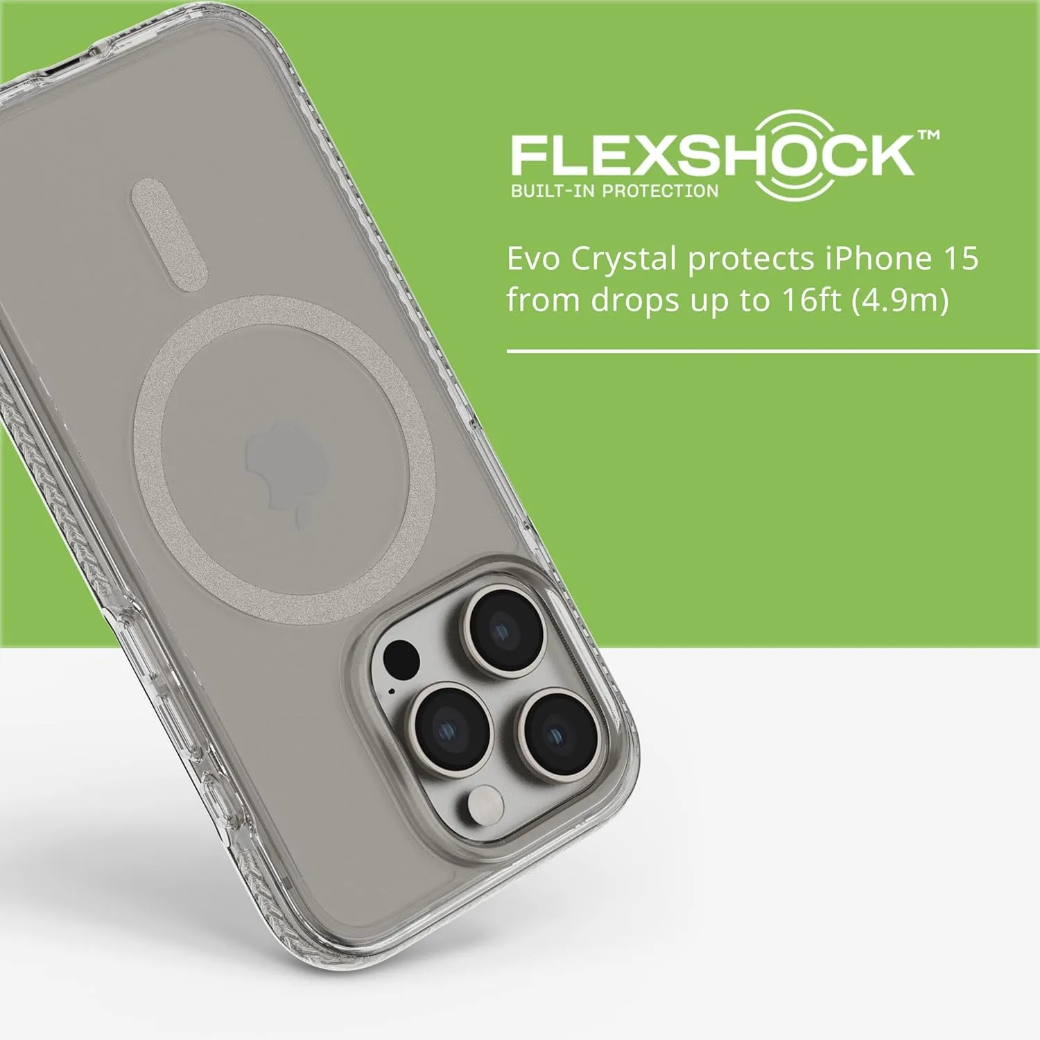 Tech21 Evo Crystal Case for iPhone 15 Pro - Compatible with MagSafe - Impact Protection Case with 15x Military Standard Rating - Natural Titanium