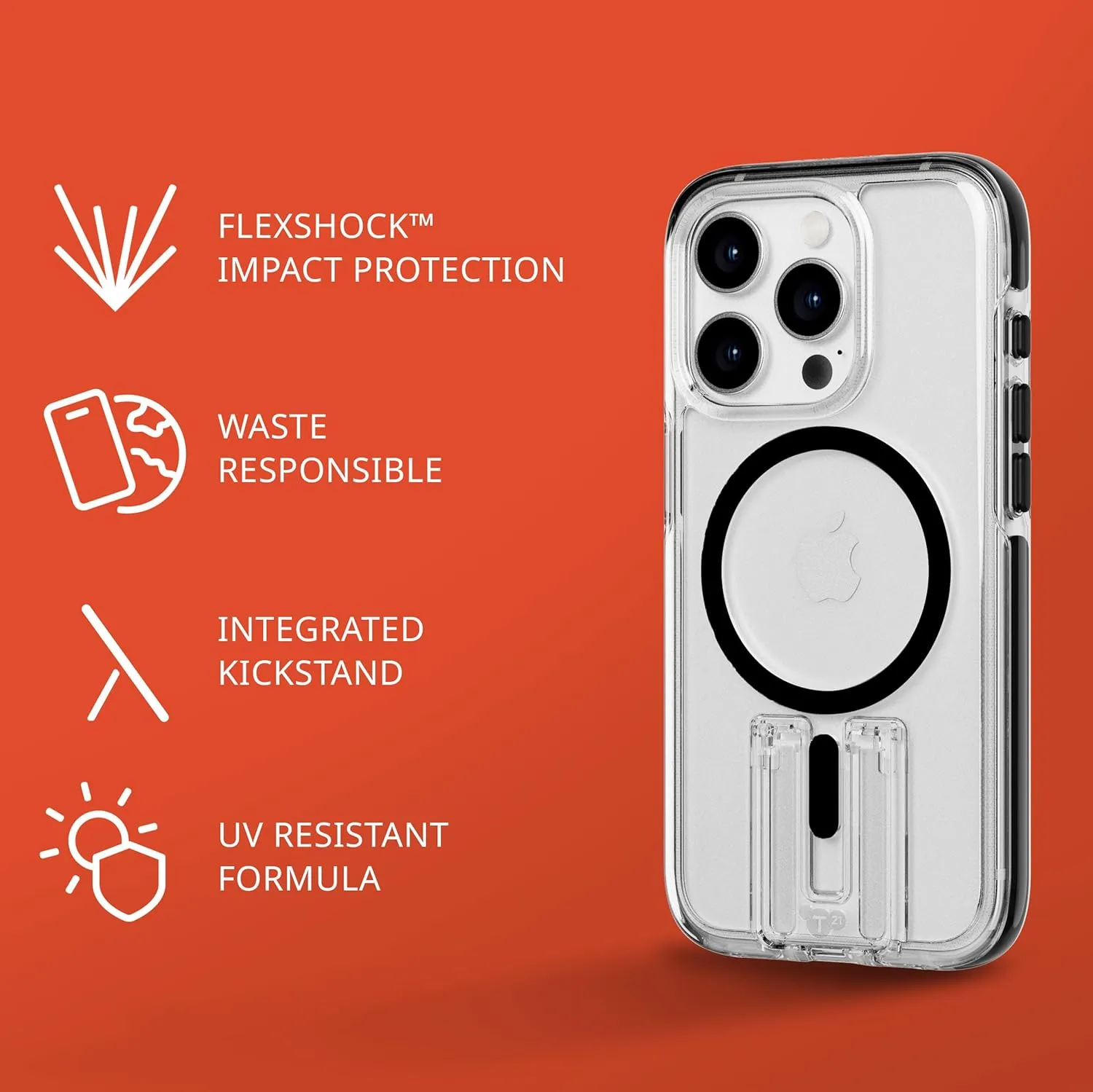 Tech21 Evo Crystal Kick case for iPhone 15 Pro - Compatible with MagSafe - Impact Protection Case - Clear/Black