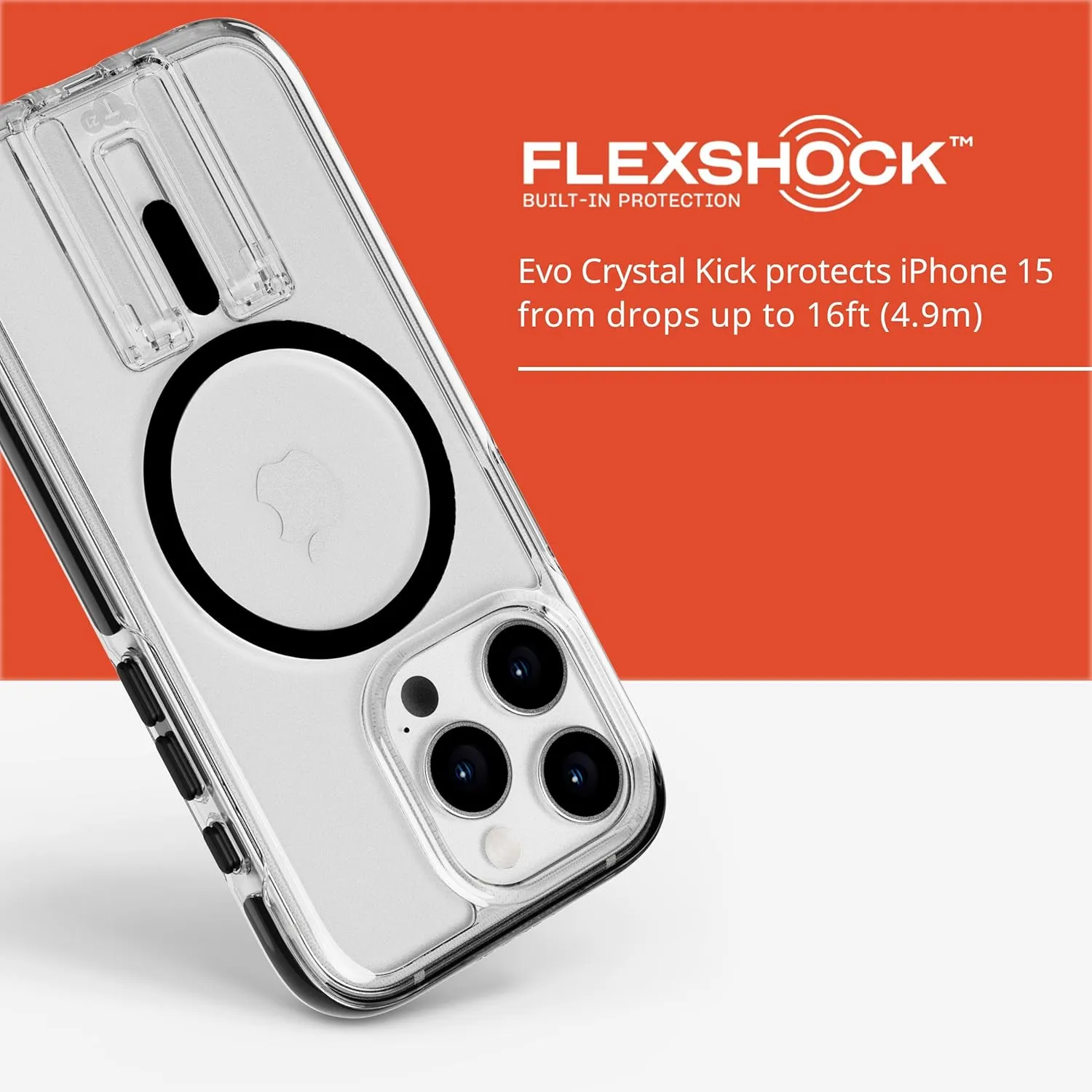 Tech21 Evo Crystal Kick case for iPhone 15 Pro - Compatible with MagSafe - Impact Protection Case - Clear/Black