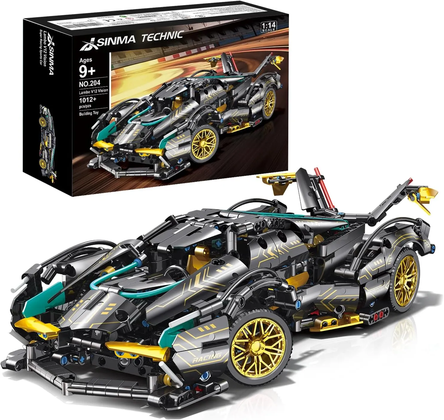 Technic Sports Car Building Blocks Toys Boys or Adults Kits 1:14 MOC Lambo V12 Building Set Speed Champions Raceing Car Model Vehicle Set,Collectible Race Car for 10 12 14  Year Boys(1012pcs)
