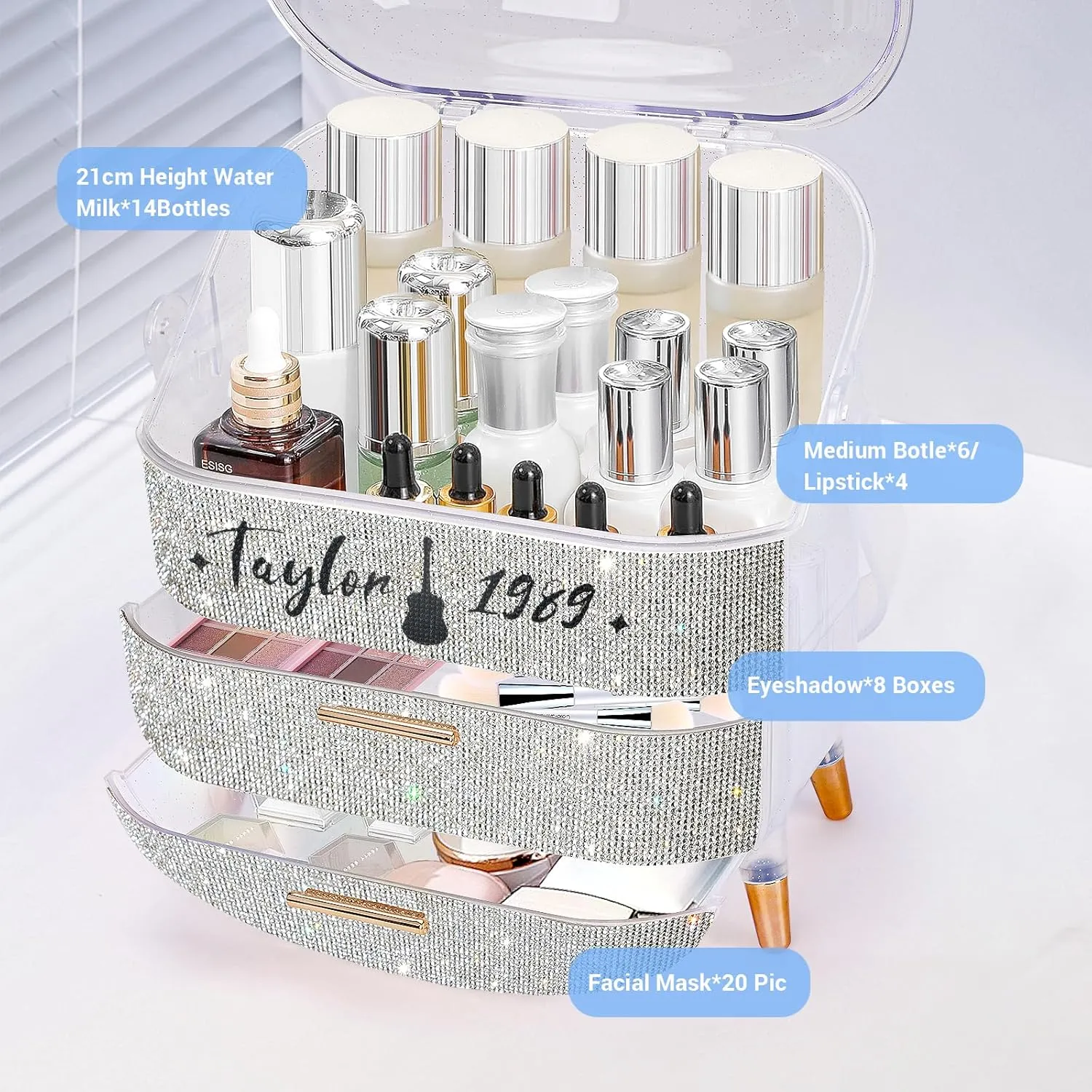 Teen Girls Gift Makeup Organizer,Skincare Organizer Jewelry Storage,Cosmetics Storage and Display Case,Make Up Holders and Organizers for Countertop,Bathroom Organizer (Taylor)