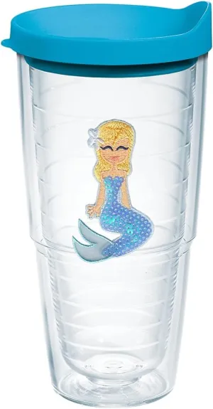 Tervis Blue Sequins Mermaid Made in USA Double Walled Insulated Tumbler Travel Cup Keeps Drinks Cold & Hot, 24oz, Lidded