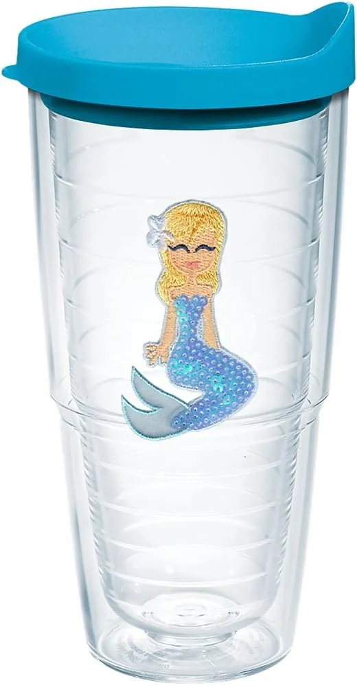 Tervis Blue Sequins Mermaid Made in USA Double Walled Insulated Tumbler Travel Cup Keeps Drinks Cold & Hot, 24oz, Lidded