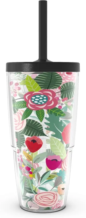 Tervis Brilliant Bliss Collection Made in USA Double Walled Insulated Tumbler Travel Cup Keeps Drinks Cold & Hot, 24oz with Straw Lid, Classic