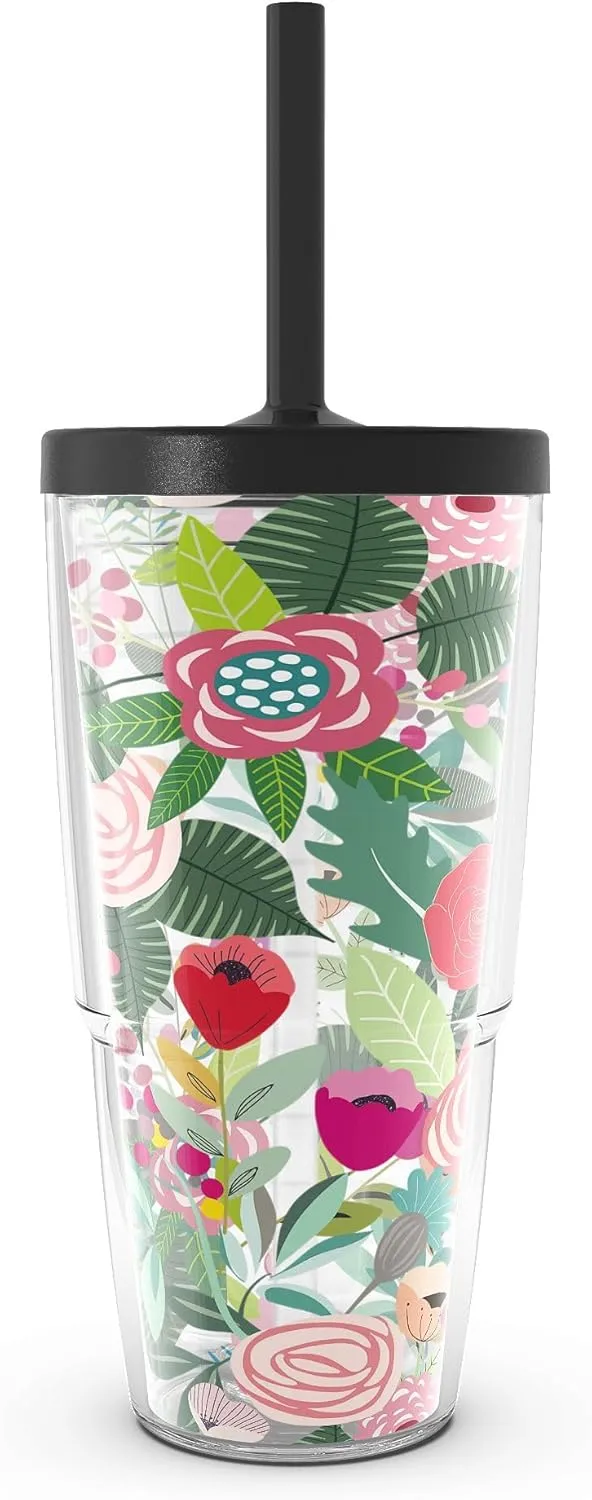 Tervis Brilliant Bliss Collection Made in USA Double Walled Insulated Tumbler Travel Cup Keeps Drinks Cold & Hot, 24oz with Straw Lid, Classic