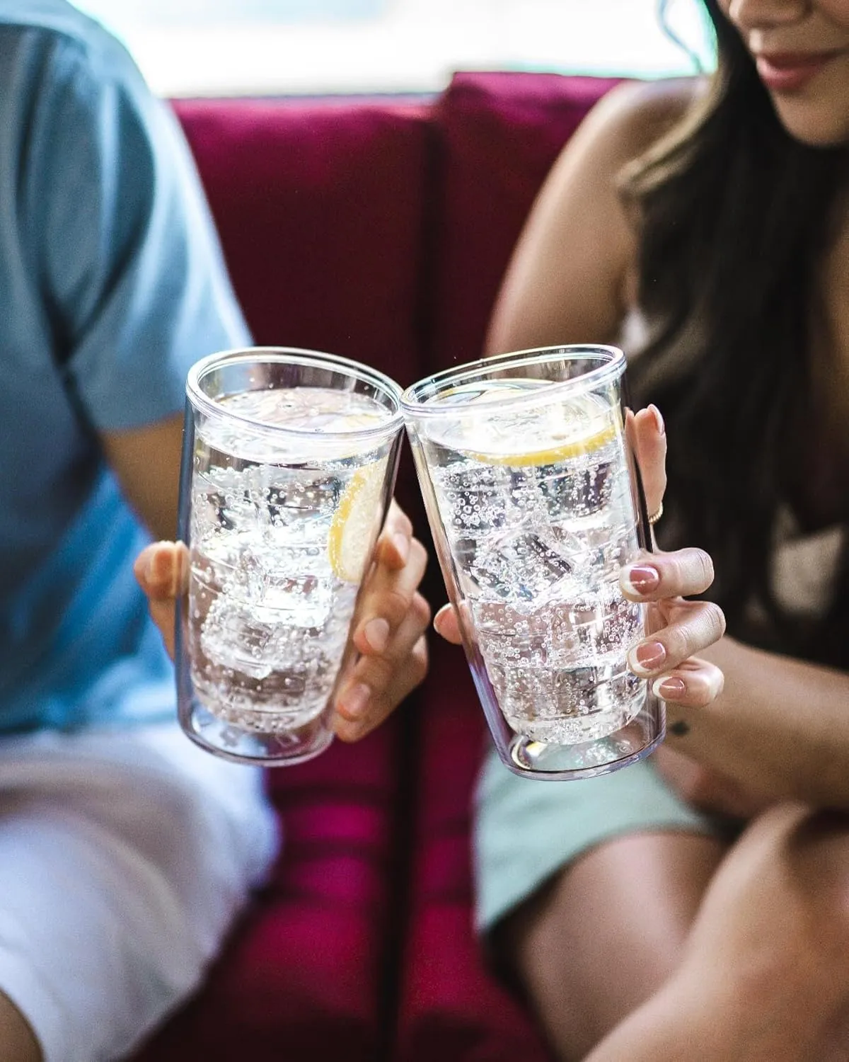 Tervis Clear & Colorful Tabletop Made in USA Double Walled Insulated Tumbler Travel Cup Keeps Drinks Cold & Hot, 16oz - 4pk, Clear and Red